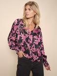 MOS MOSH Peytin Crawl Long Sleeve Jacquard Blouse, Black/Pink