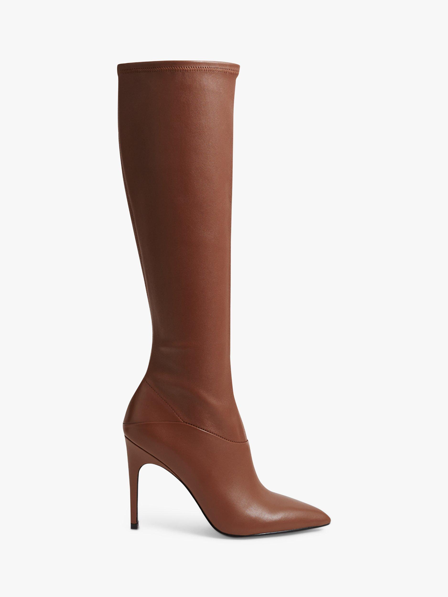 Reiss Carina Leather Knee High Boots, Tan