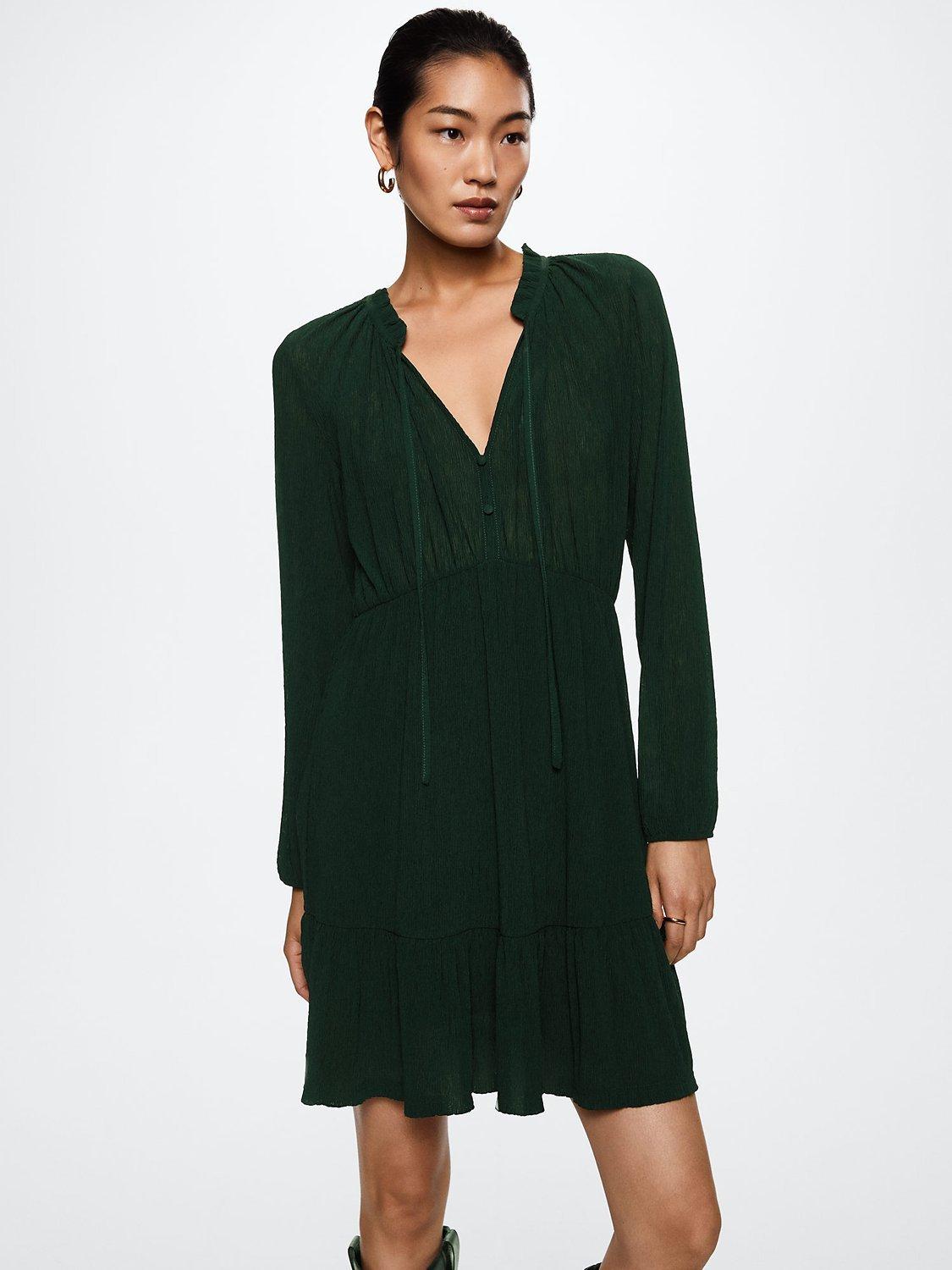 Mango Posada Mini Dress, Dark Green, 10