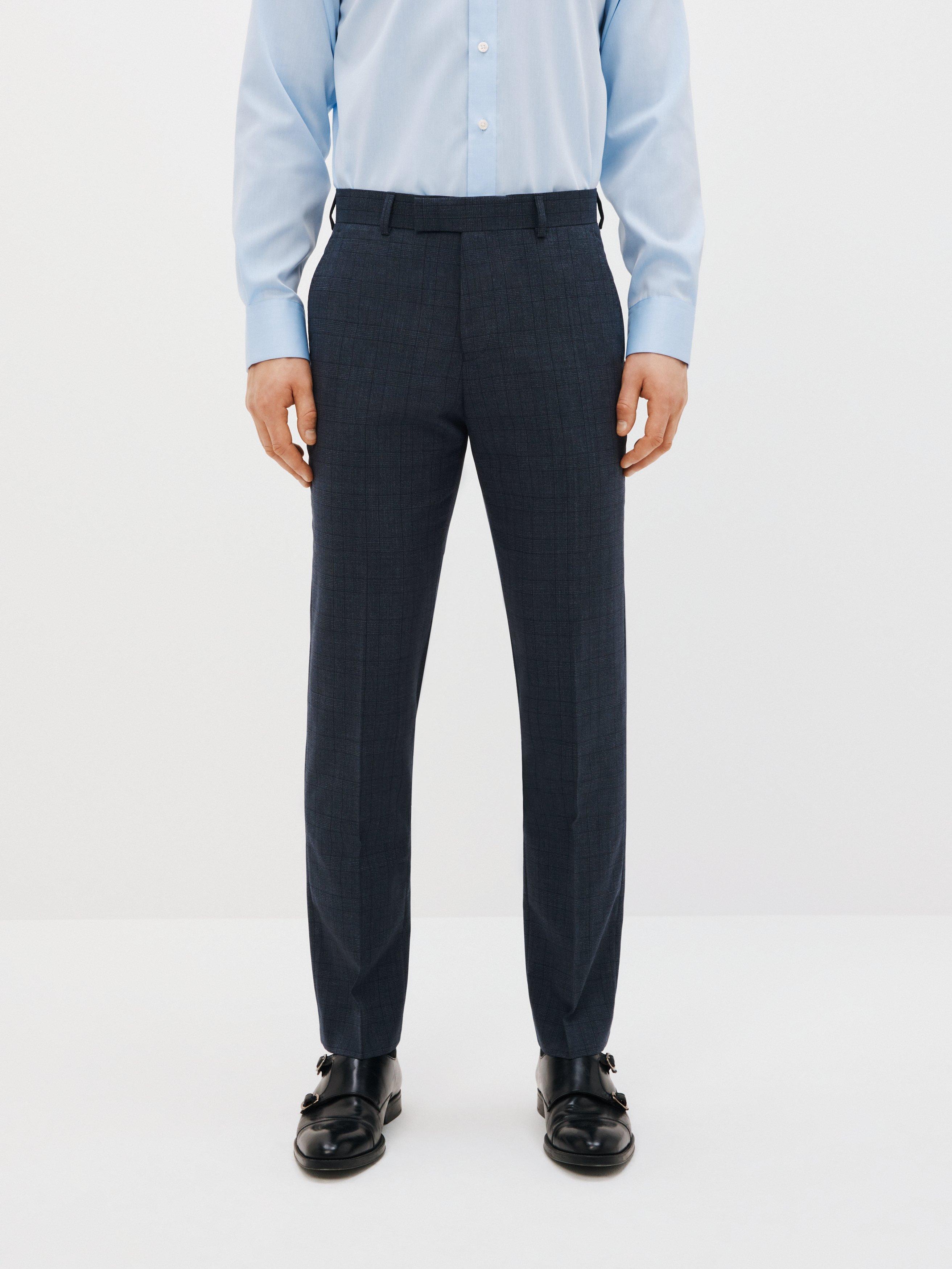 John Lewis Super 100s Wool Check Regular Fit Suit Trousers, Navy Check