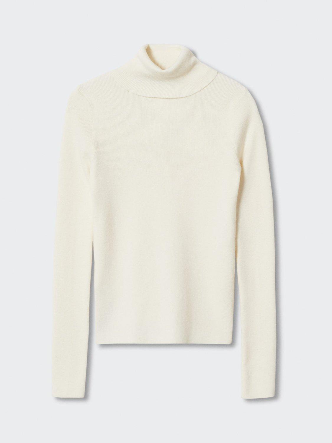 Mango Gildac Fine Ribbed Knit Roll Neck Jumper, Light Beige