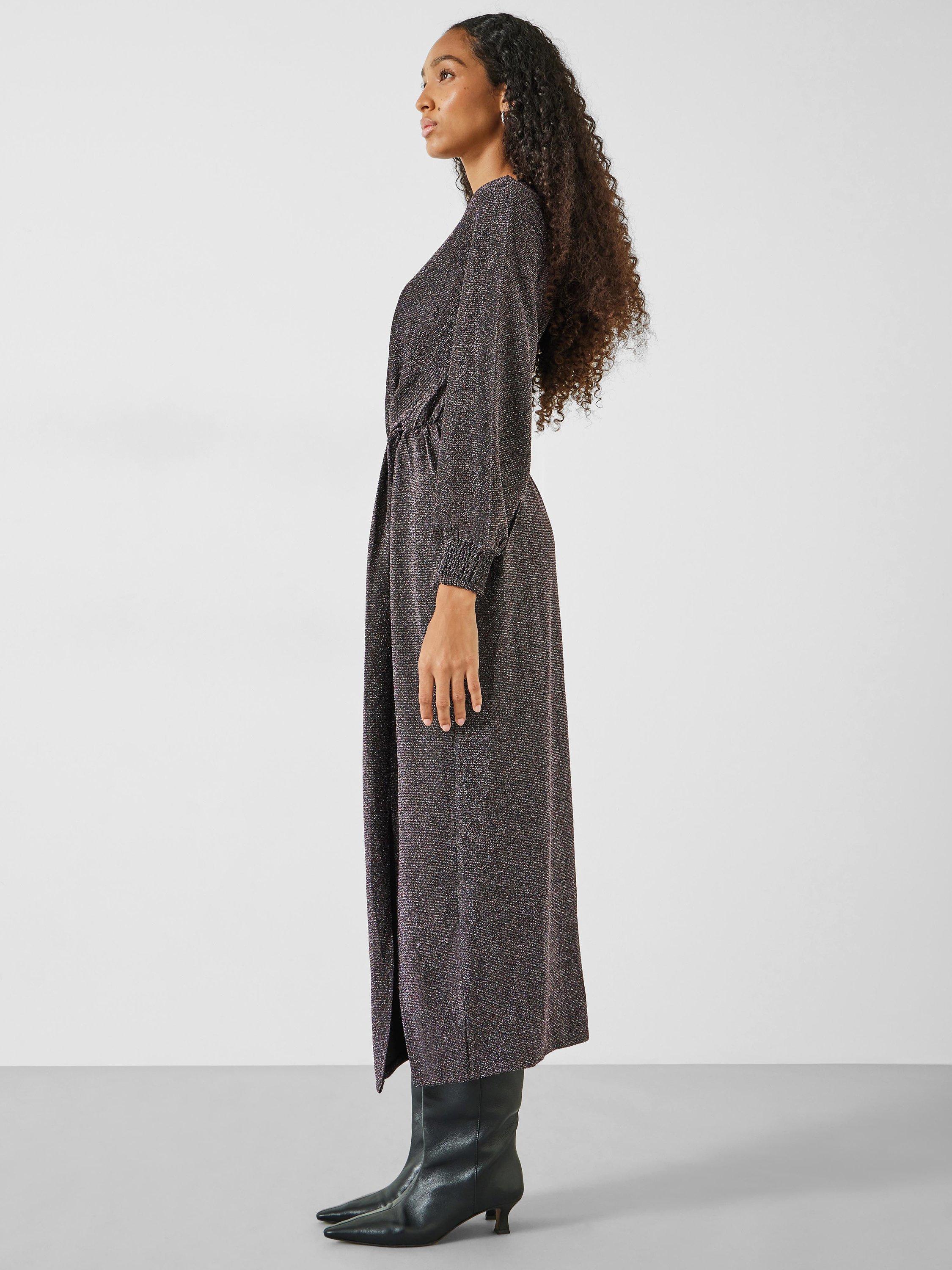 HUSH Natasha Glitter Jersey Maxi Dress, Black, 4