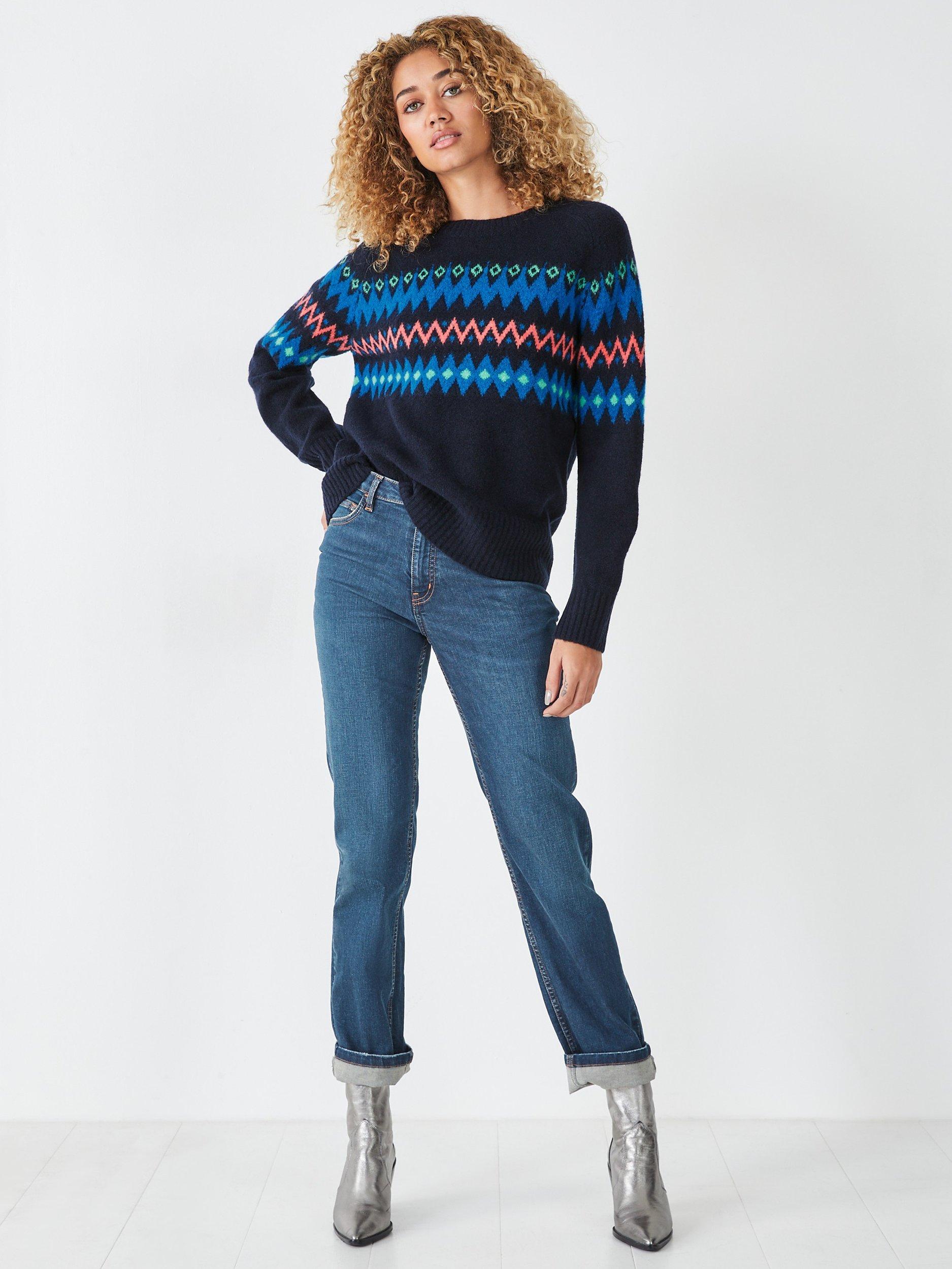 HUSH  Rhea Fairisle Wol Blend Jumper, Midnight Navy/Blue