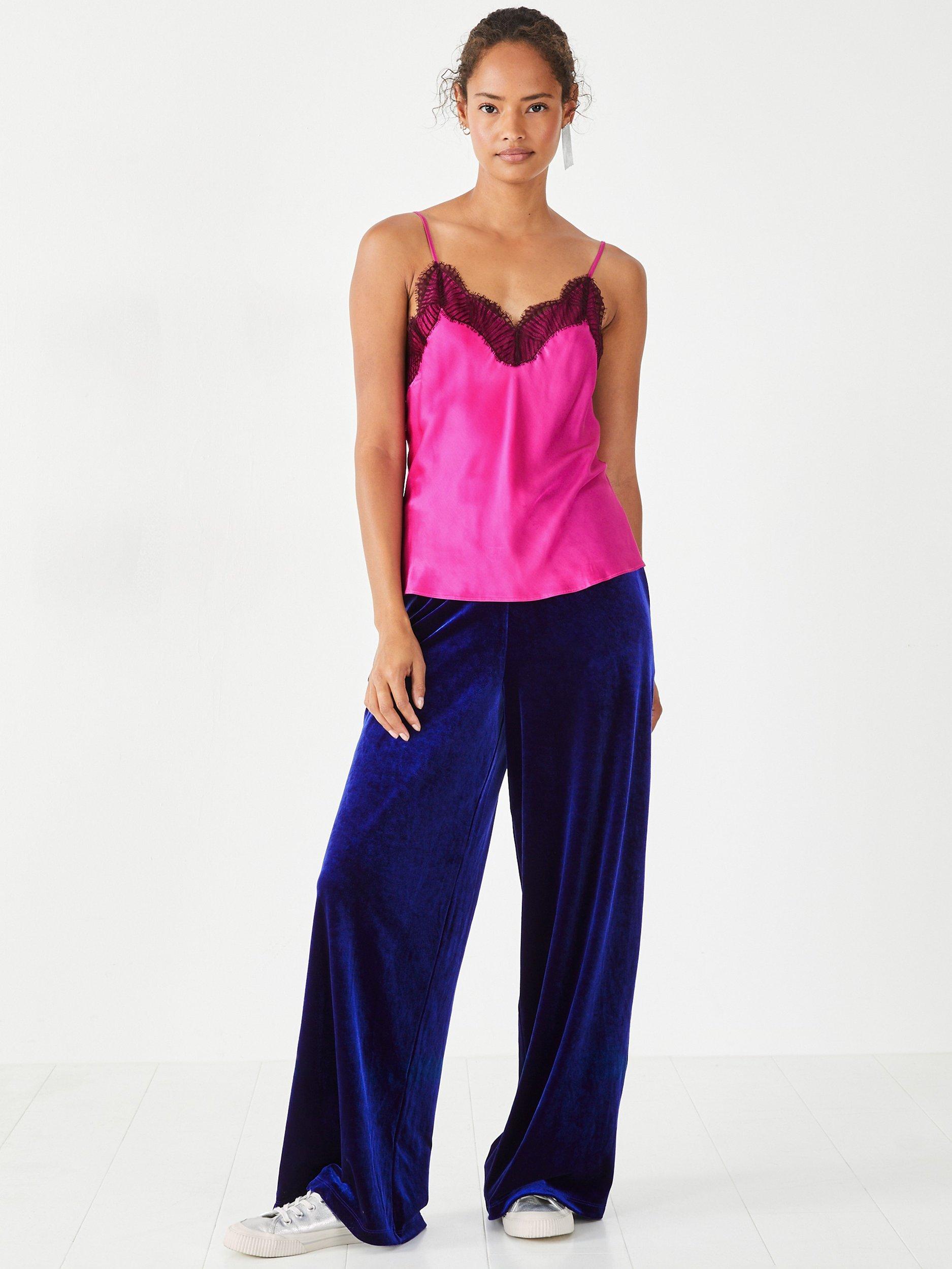 HUSH Molly Velvet Wide Leg Trousers, Sapphire Blue