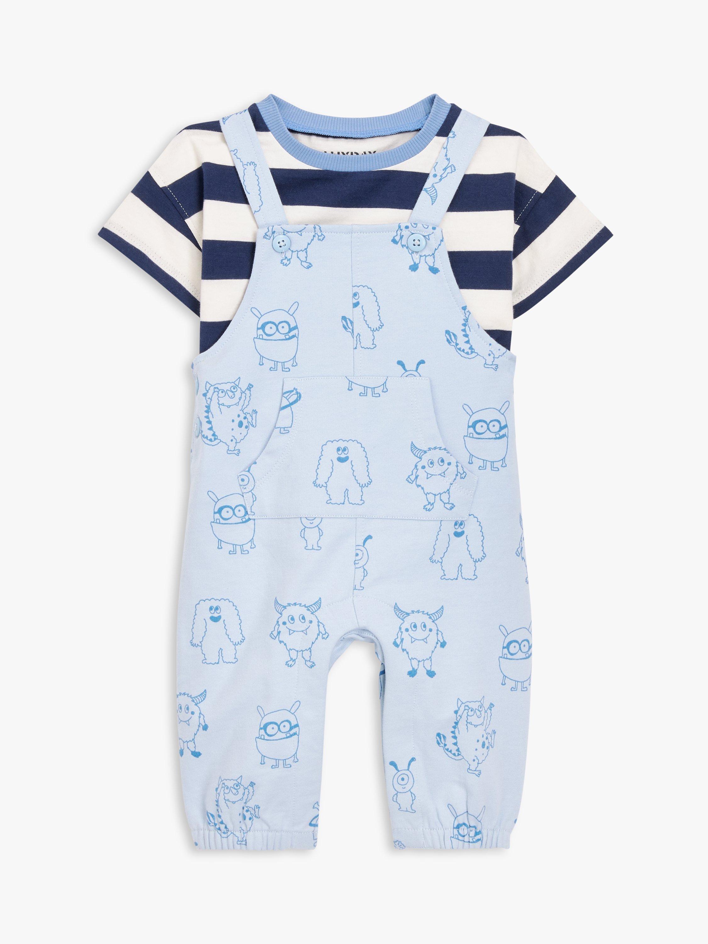 John Lewis ANYDAY Baby Monster Dungaree & Sripe T-Shirt Set, Multi
