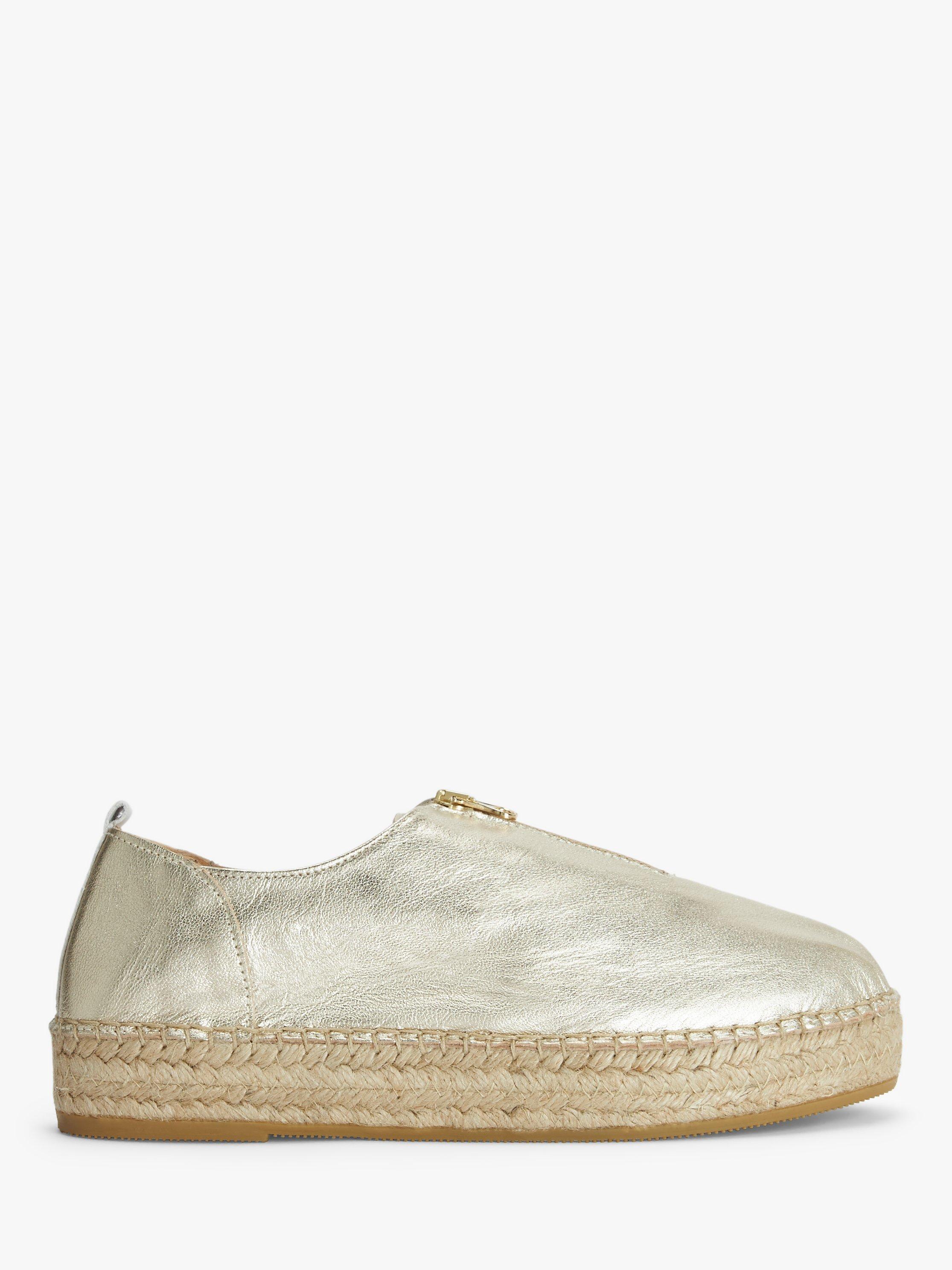 John Lewis Koko Leather Flatform Espadrilles, Pale Gold Met Leath