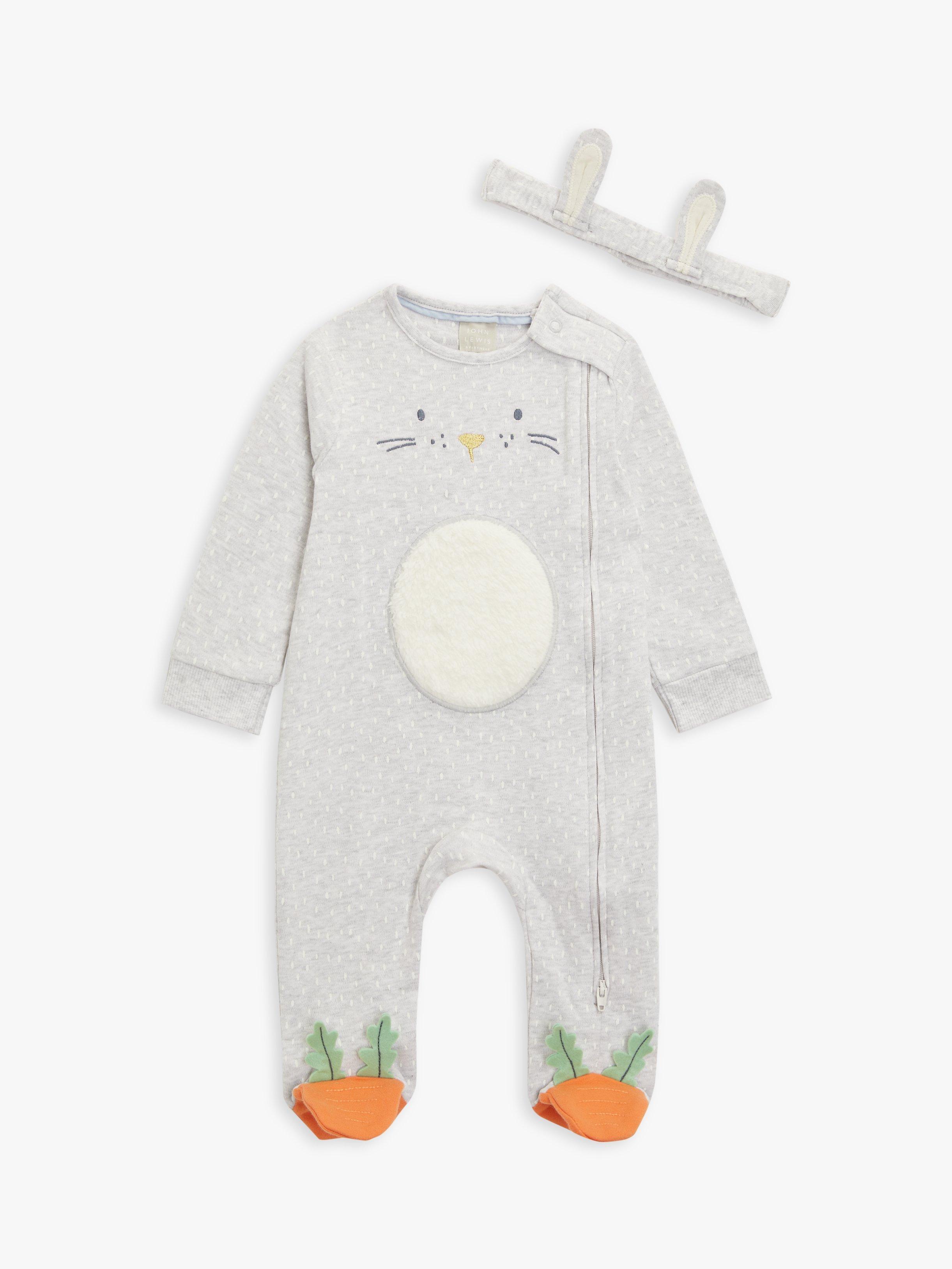 John Lewis Baby Bunny Sleepsuit & Headband Set, Grey