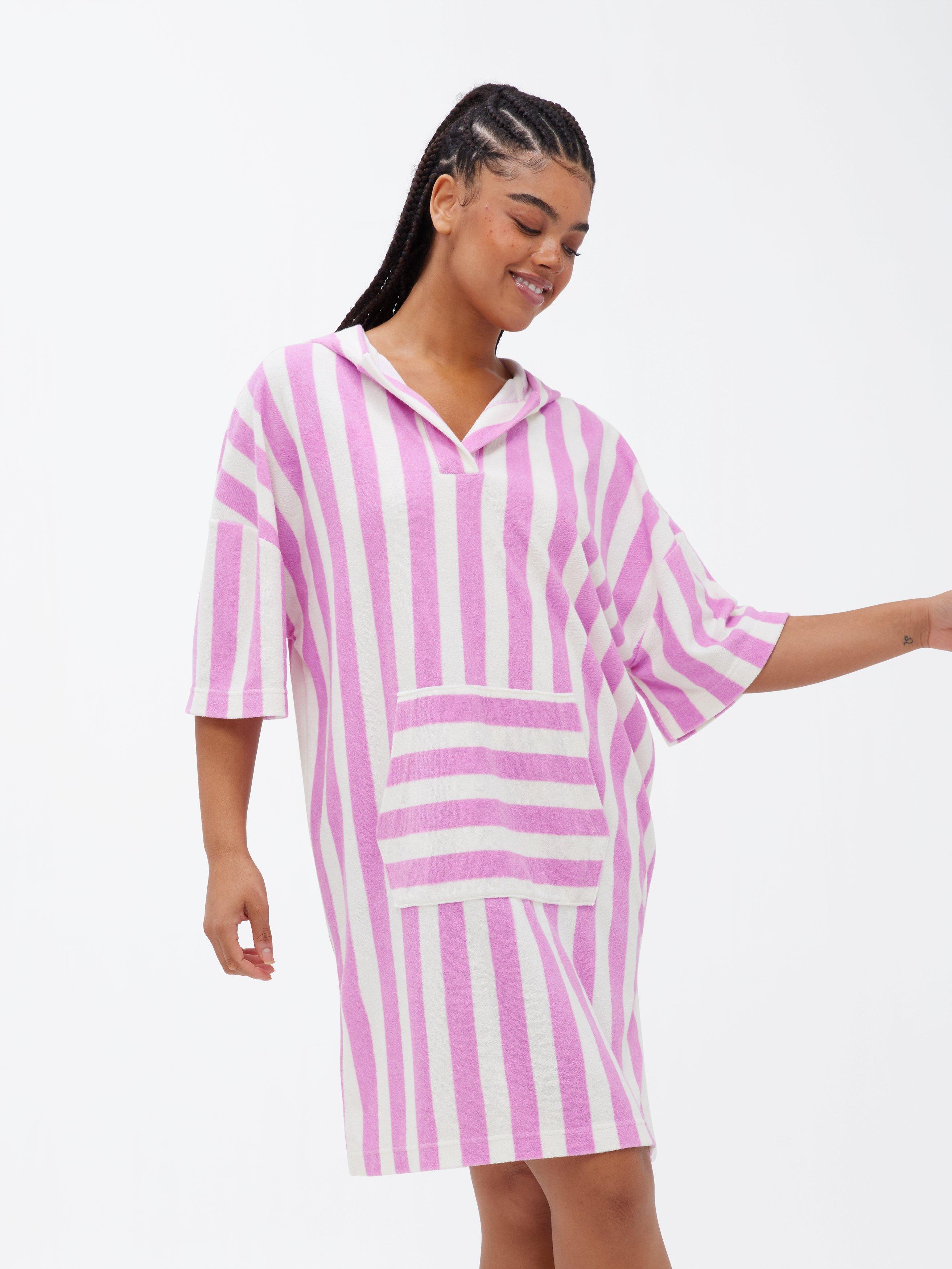 John Lewis ANYDAY Hooded Beach Towelling Robe, Orchid/White