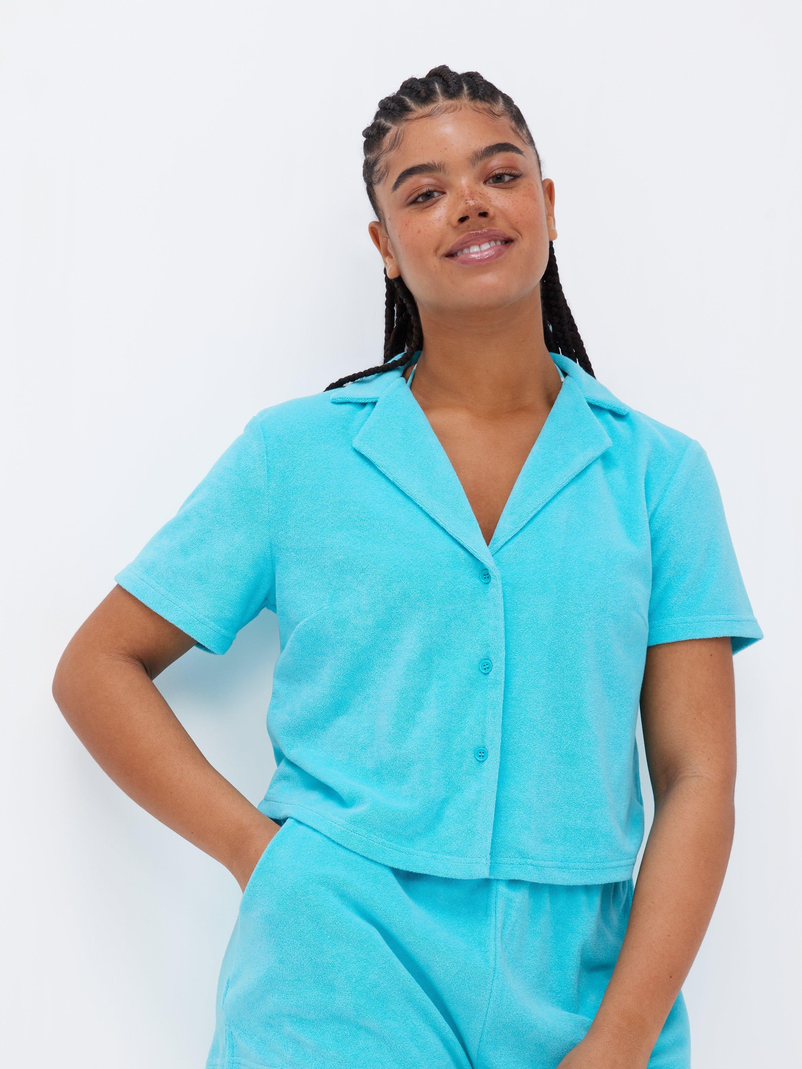 John Lewis ANYDAY Towelling Shirt, Blue Radiance, S