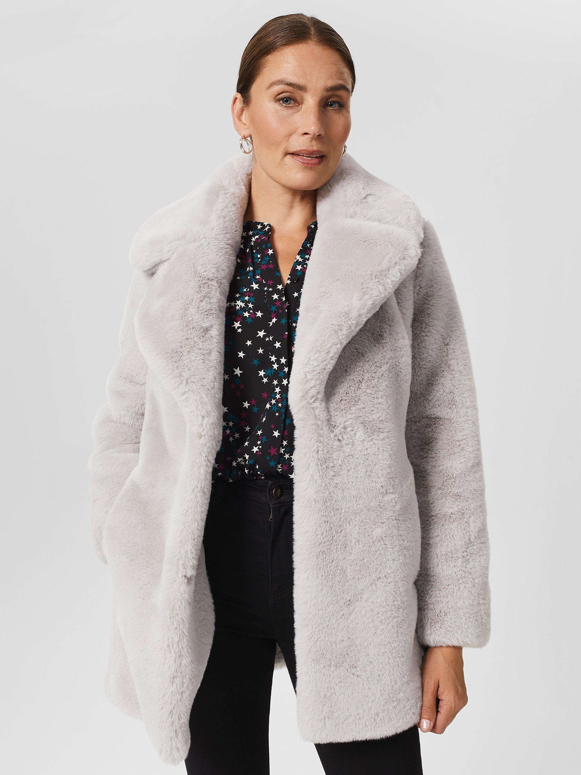 Hobbs Bethany Faux Fur Coat Silver Grey