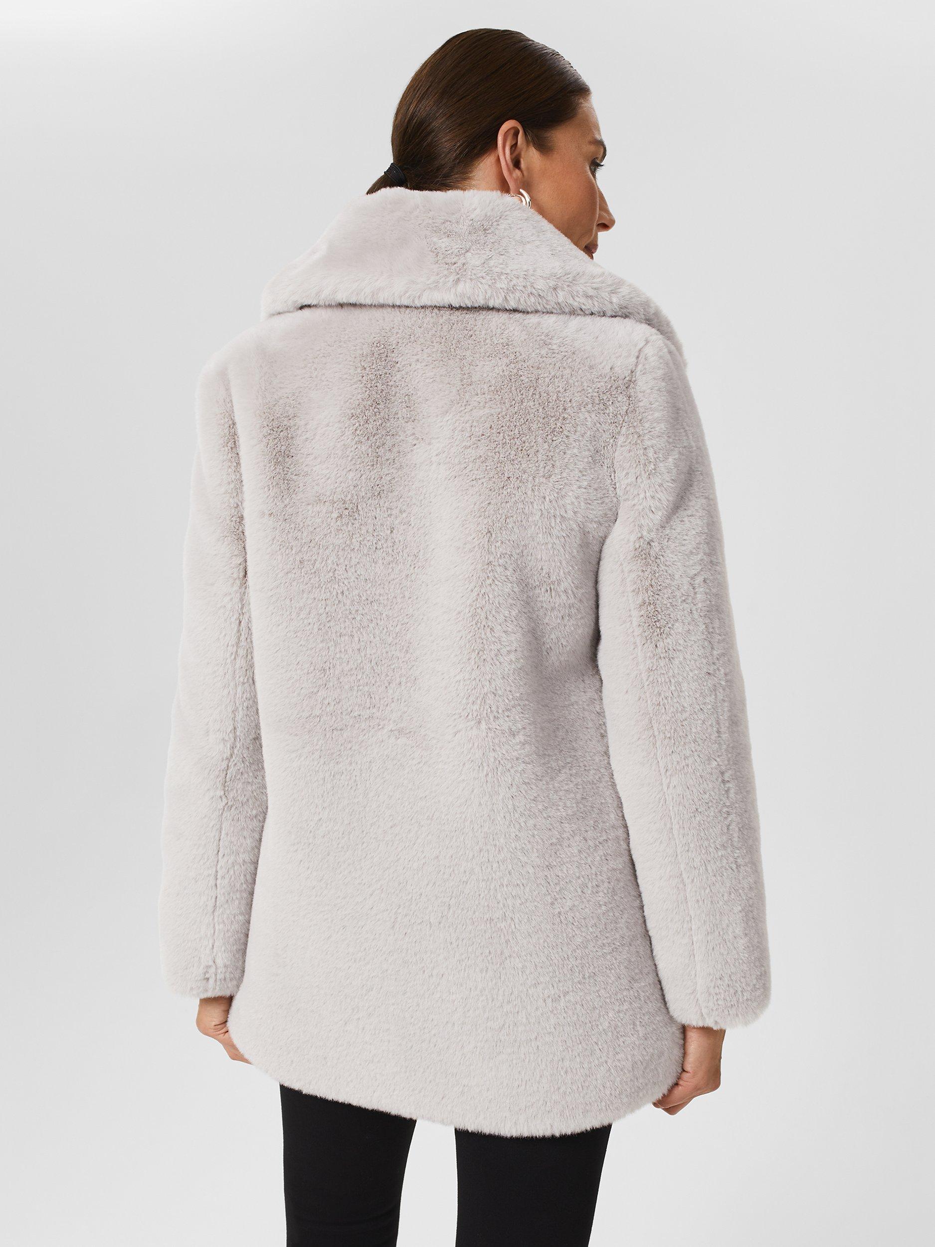 Hobbs Bethany Faux Fur Coat Silver Grey