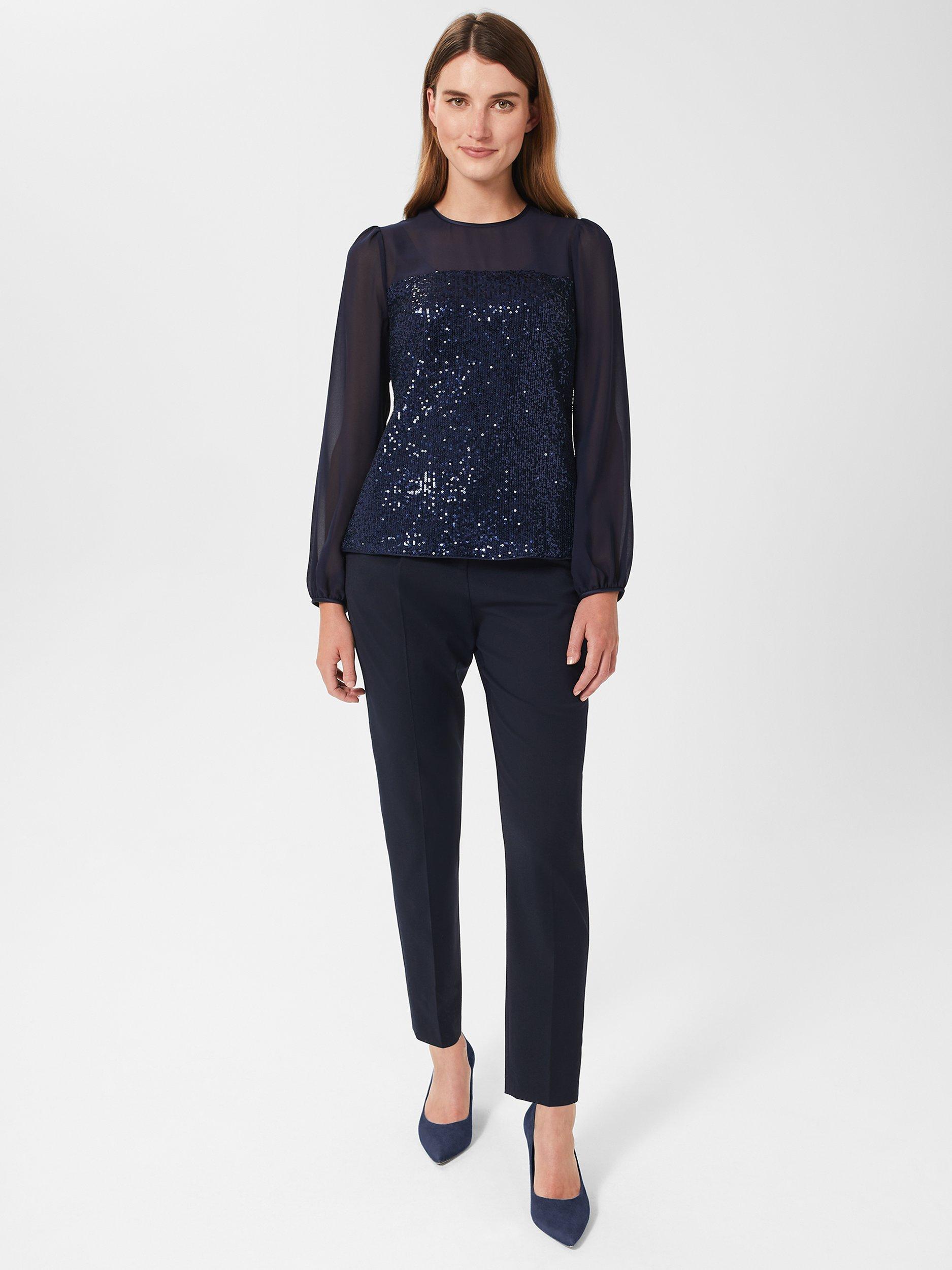Hobbs Zariah Sequin Top, Navy