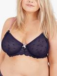 Oola Lingerie Spot Mesh and Lace Non Padded Full Cup Bra, Navy/Pink, Navy/Pink