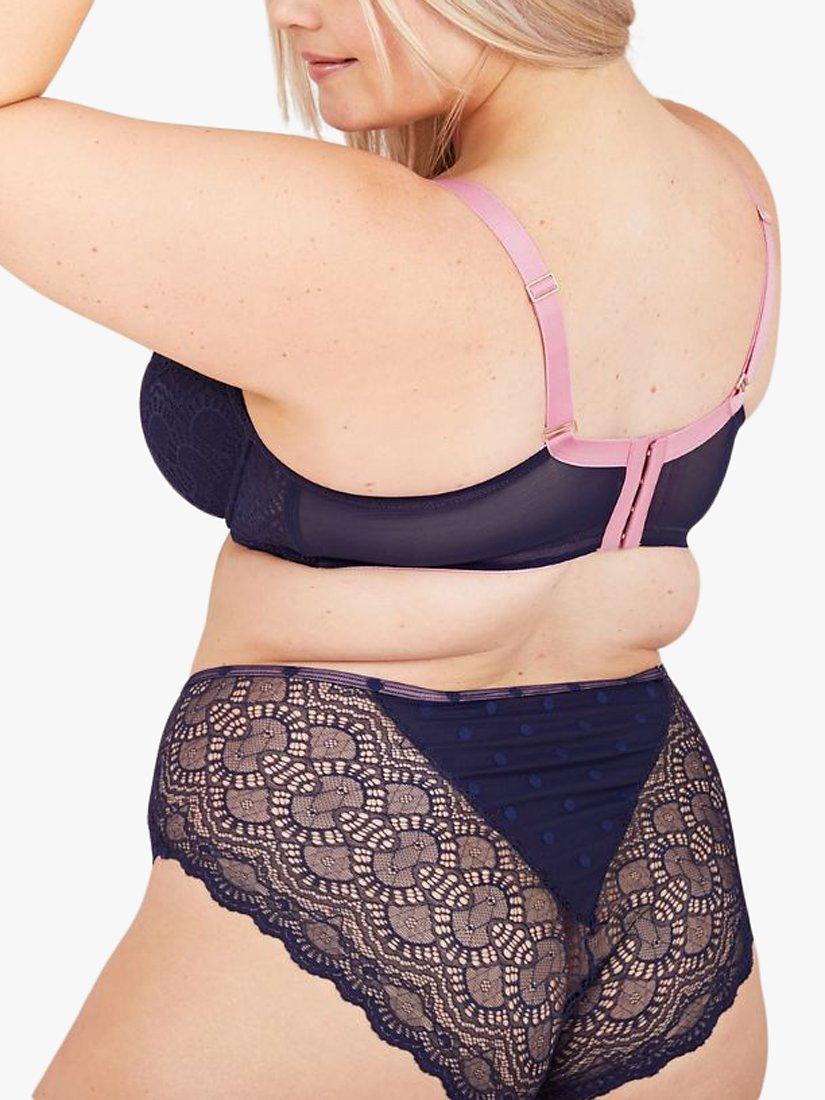 Product image 4 of 5, which shows Oola Lingerie Spot Mesh and Lace Non Padded Full Cup Bra, Navy/Pink, 38DD