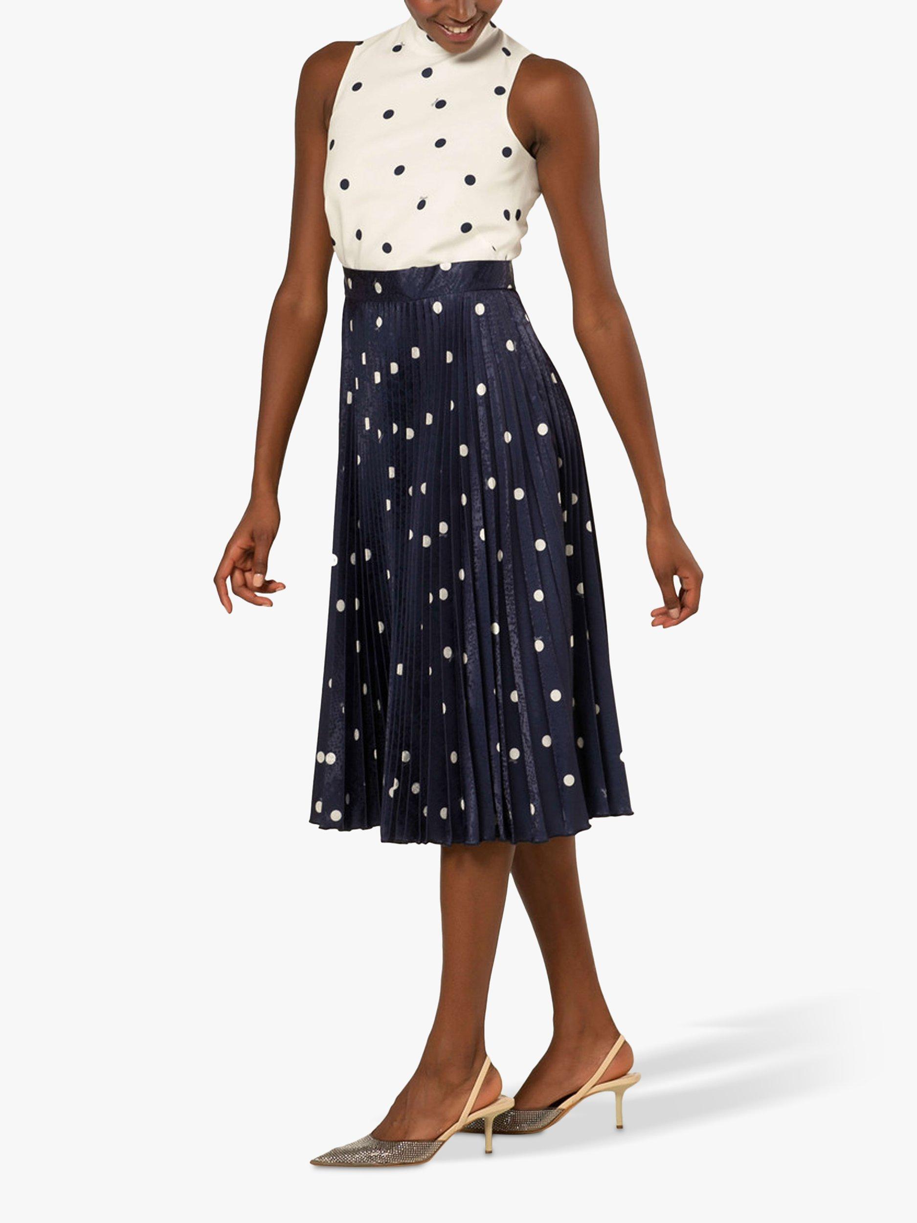 Product image 1 of 4, which shows Closet London Spot Print Pleated Midi Dress, Blue/Multi, 10