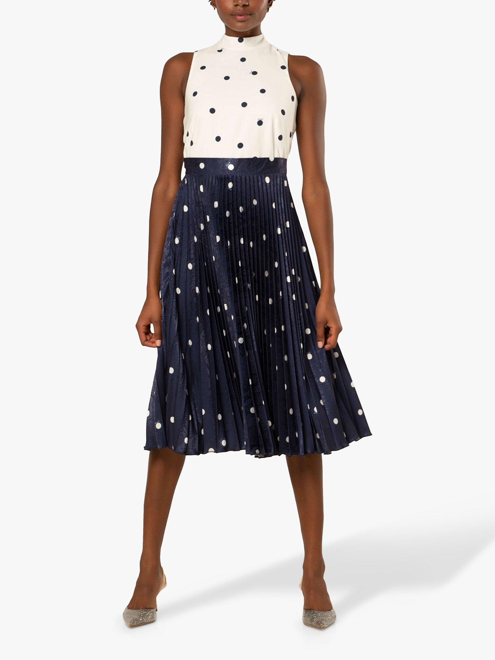 Product image 2 of 4, which shows Closet London Spot Print Pleated Midi Dress, Blue/Multi, 10
