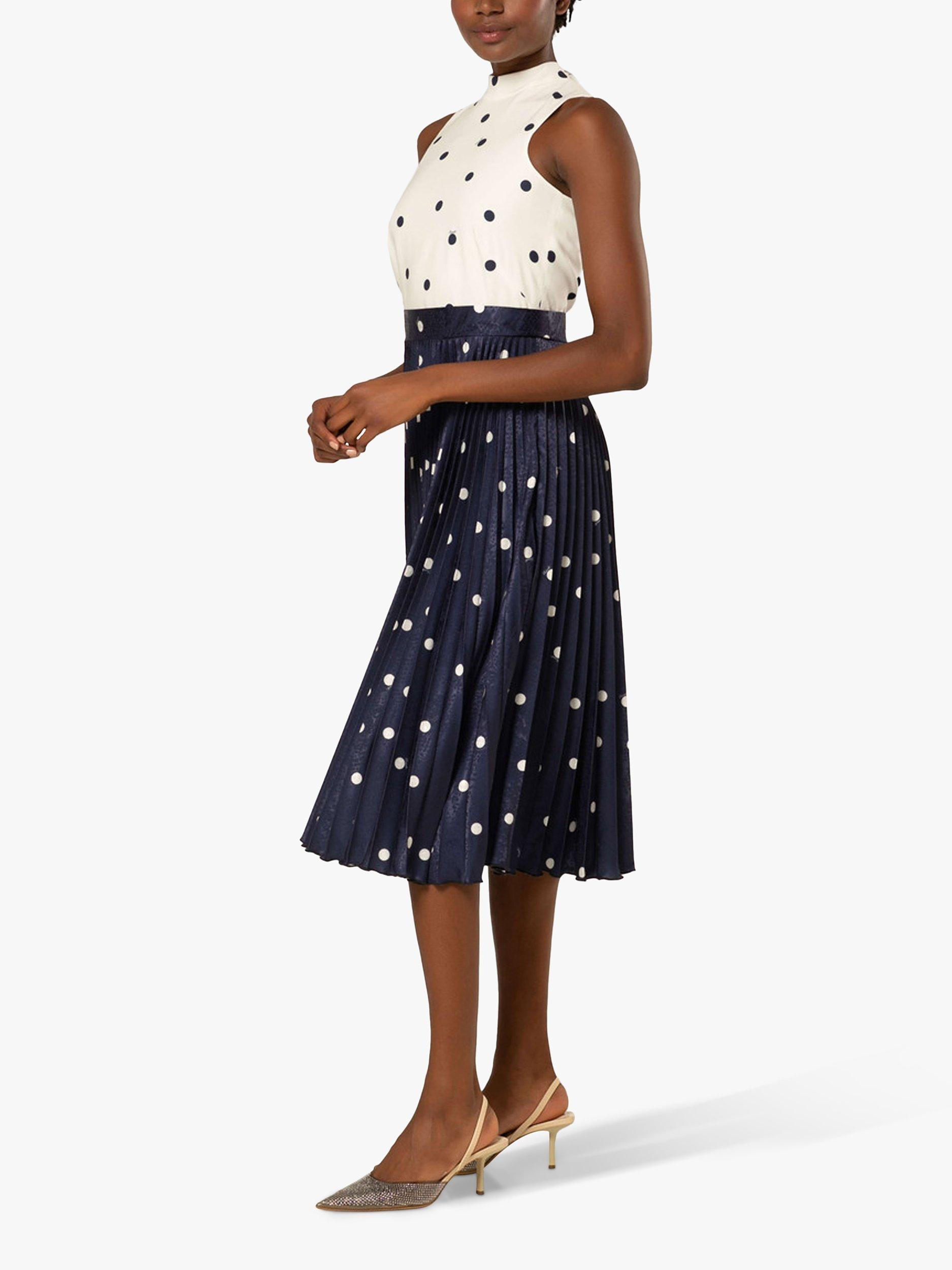 Product image 3 of 4, which shows Closet London Spot Print Pleated Midi Dress, Blue/Multi, 10