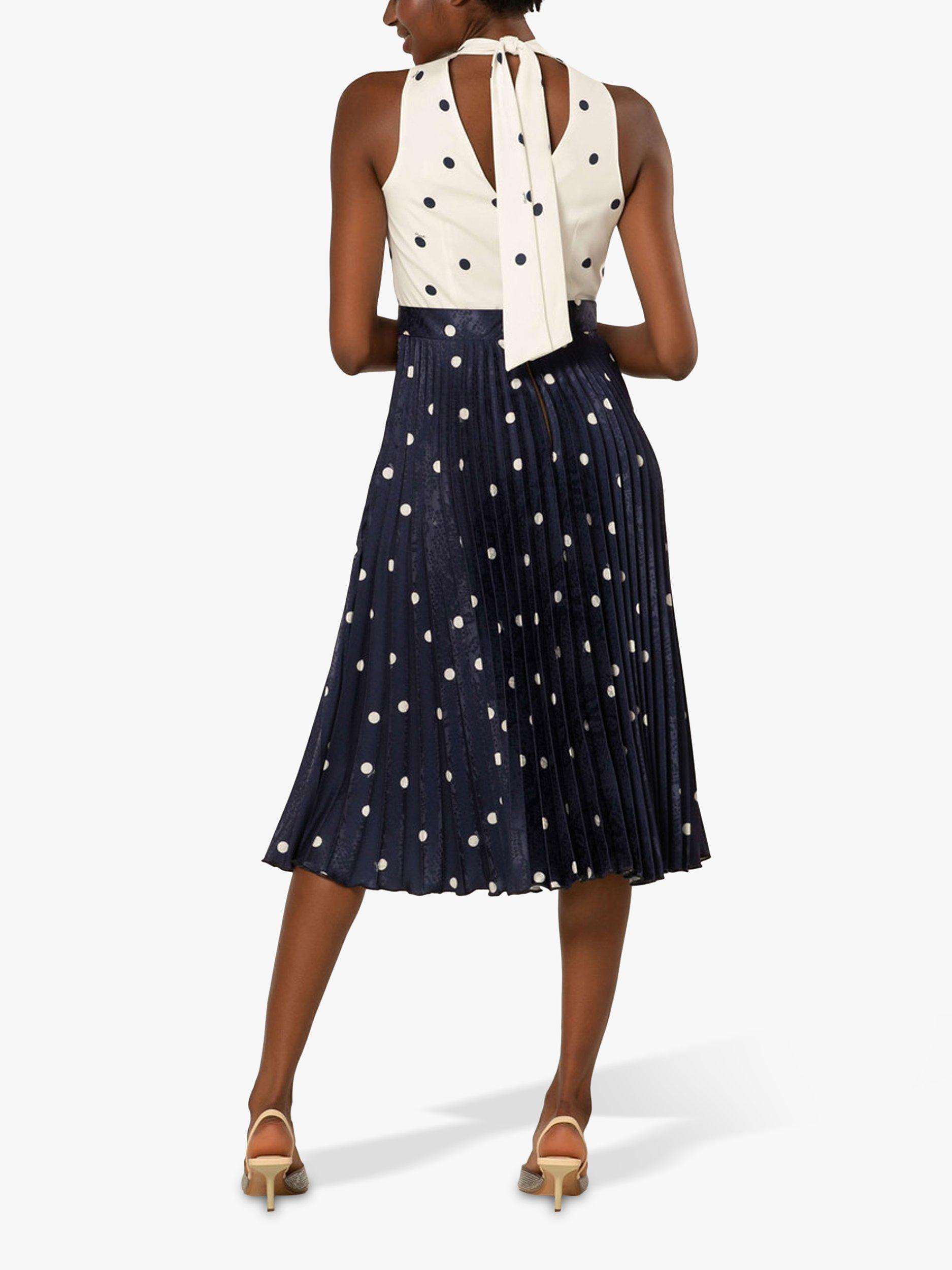Product image 4 of 4, which shows Closet London Spot Print Pleated Midi Dress, Blue/Multi, 10