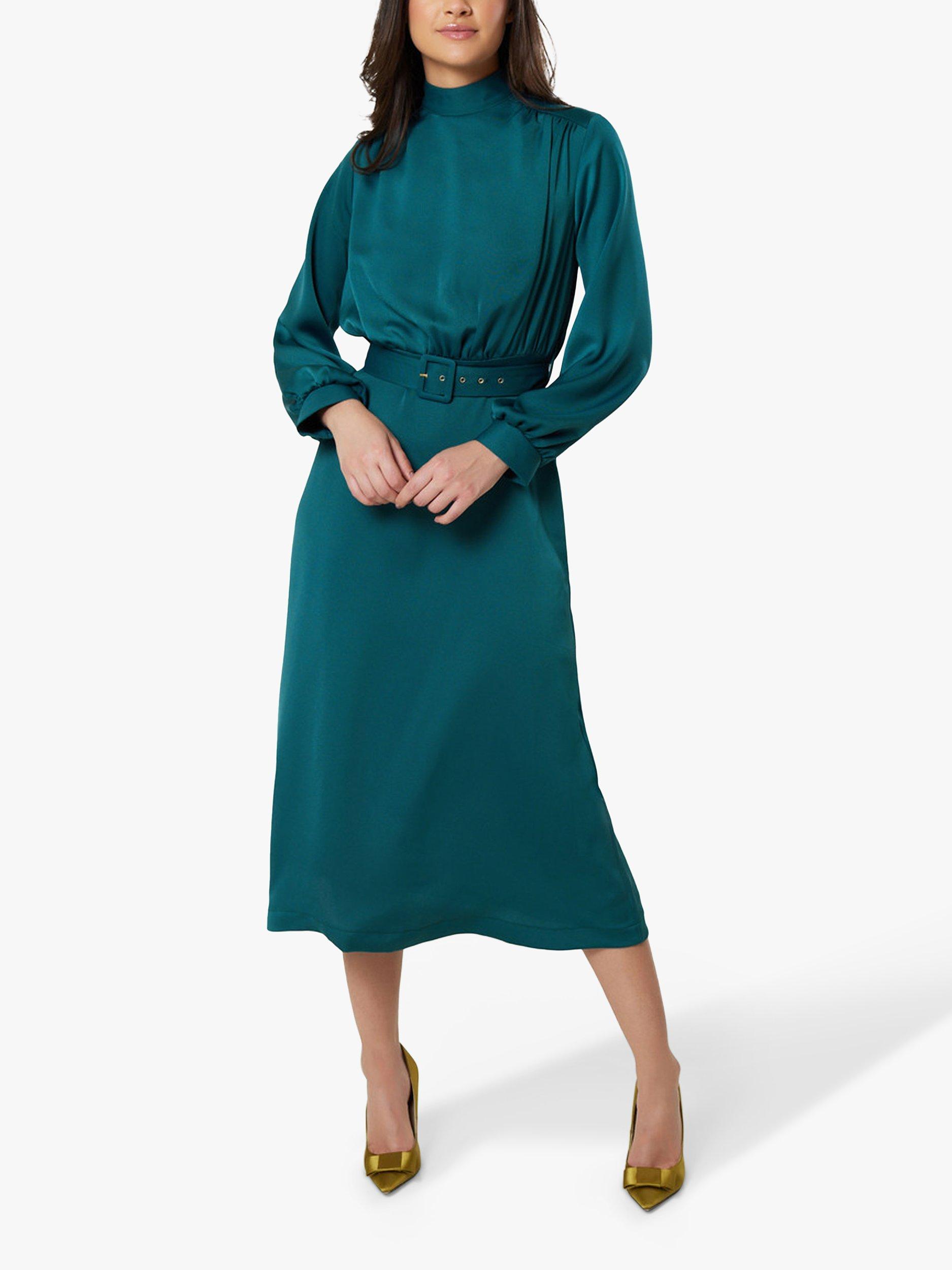 Closet London Belted High Neck Midi Dress Green