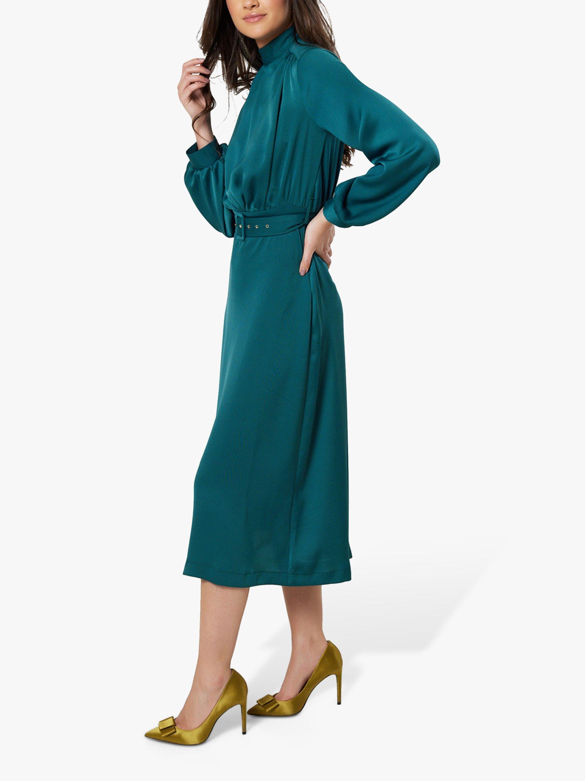 Closet London Belted High Neck Midi Dress, Green, 8