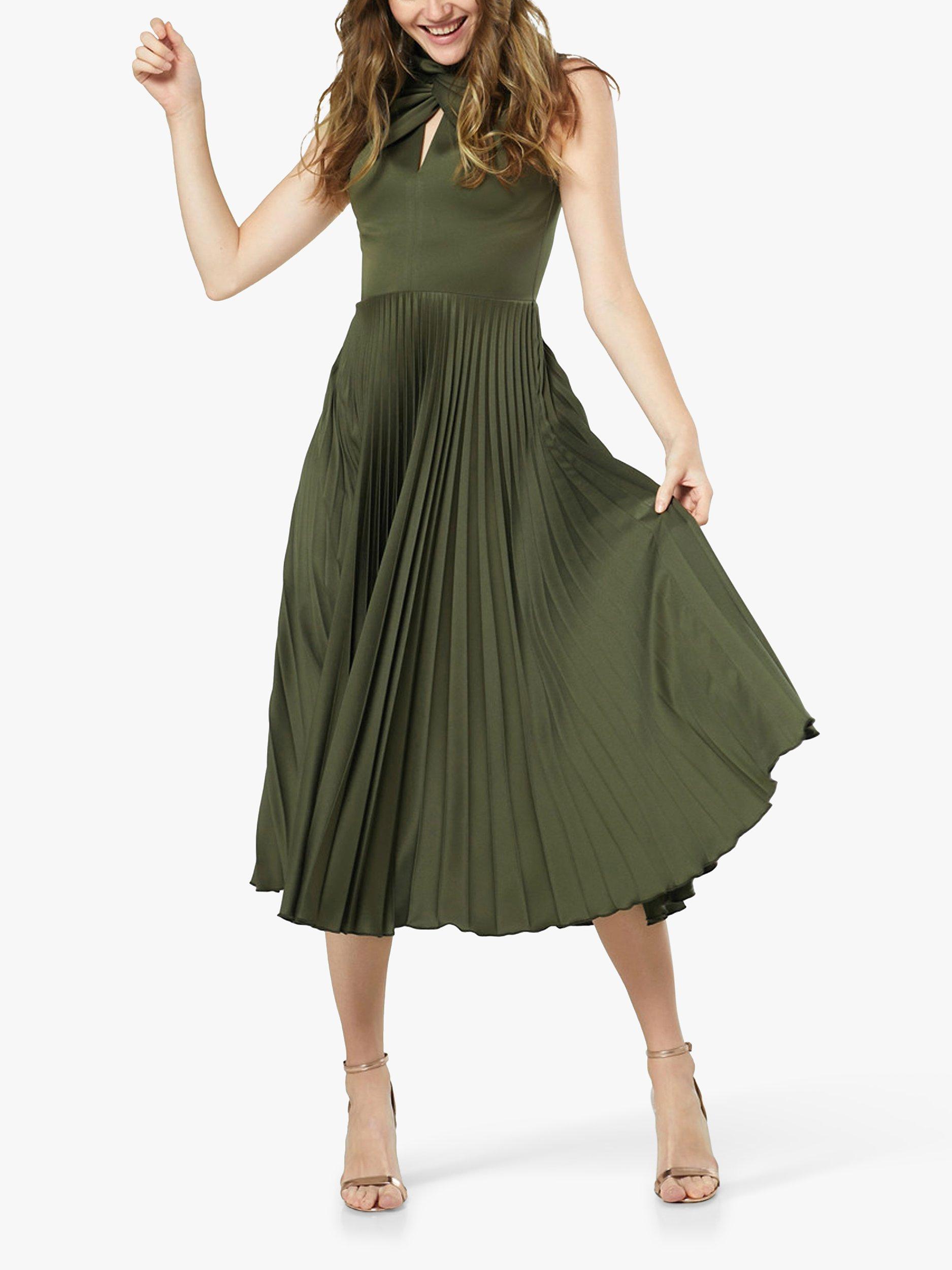 Product image 2 of 4, which shows Closet London Twist Neck Pleated Midi Dress, Green, 14