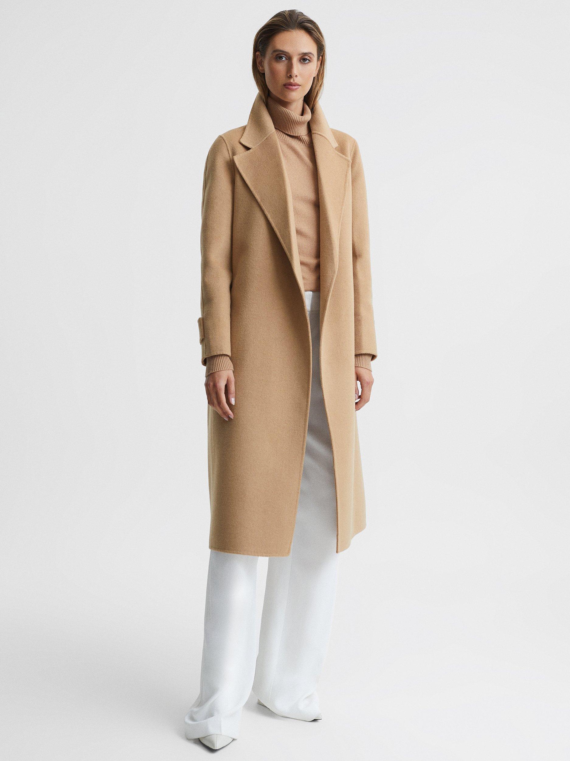 Reiss Agnes Belted Wool Blend Overcoat, Camel