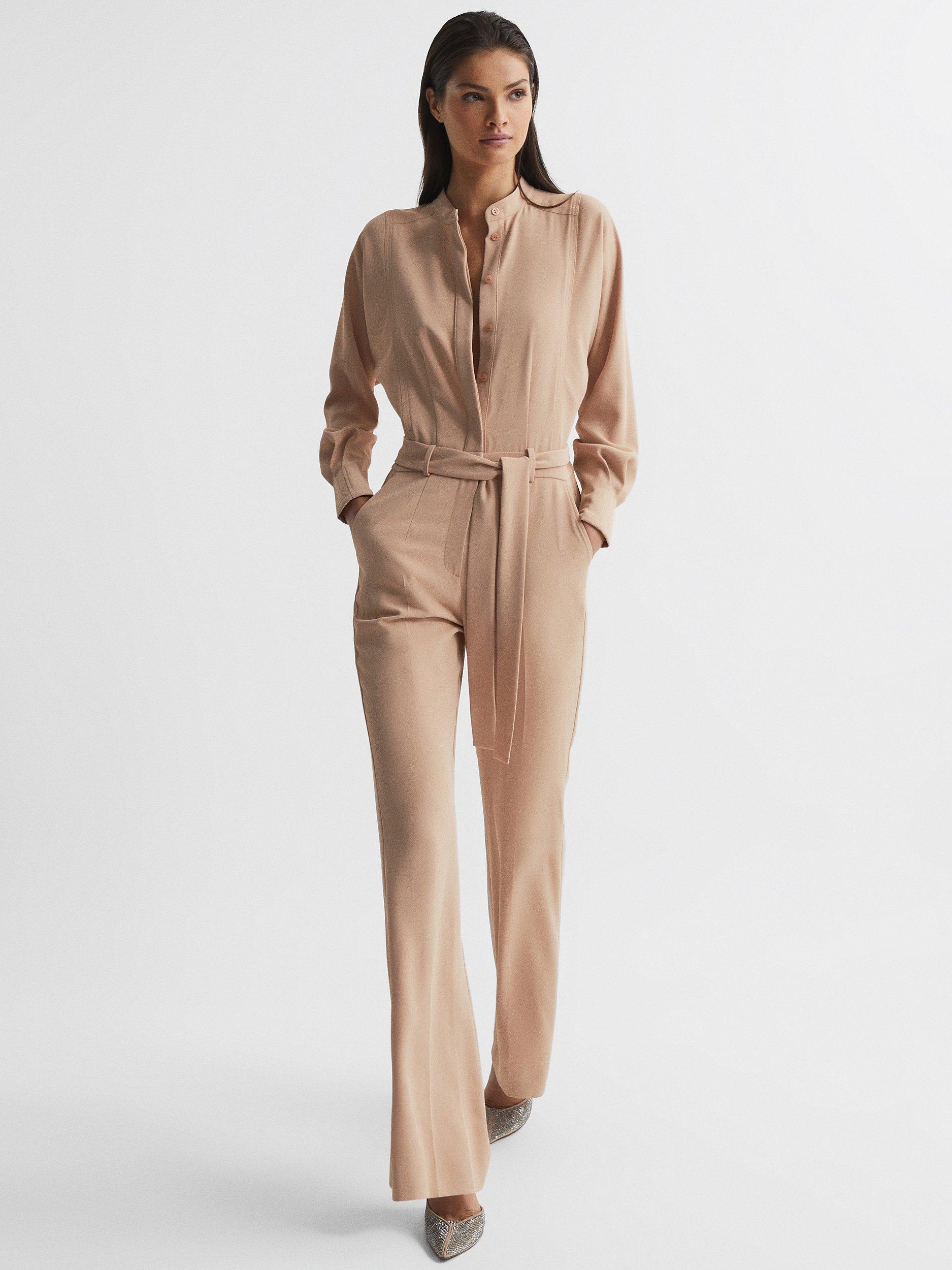Reiss Dania Flared Jumpsuit, Stone