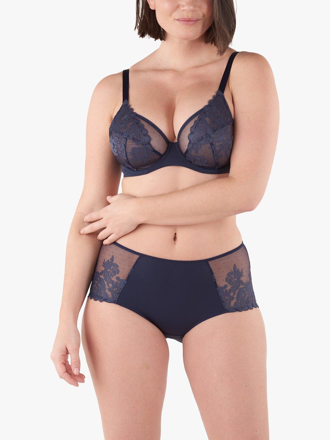 Product image 1 of 4, which shows Maison Lejaby Floral Lace Underwired Full Cup Bra, Bleu Horizon, 30H