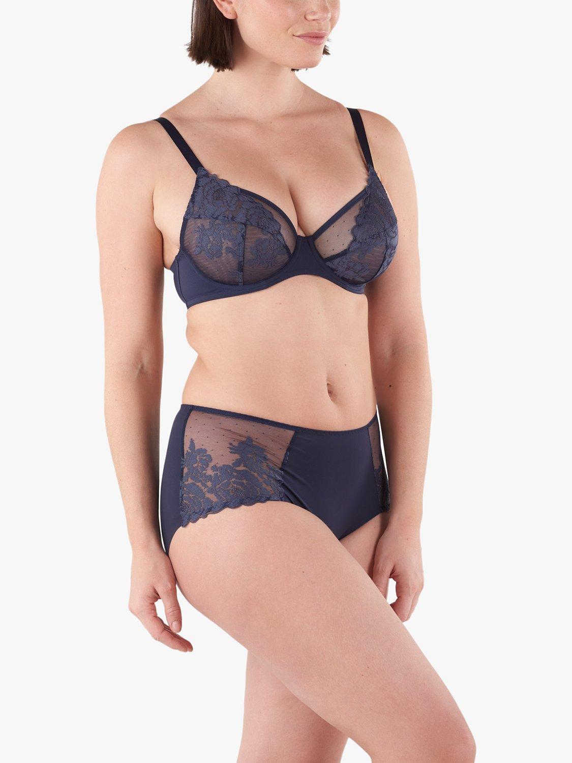 Product image 2 of 4, which shows Maison Lejaby Floral Lace Underwired Full Cup Bra, Bleu Horizon, 30H