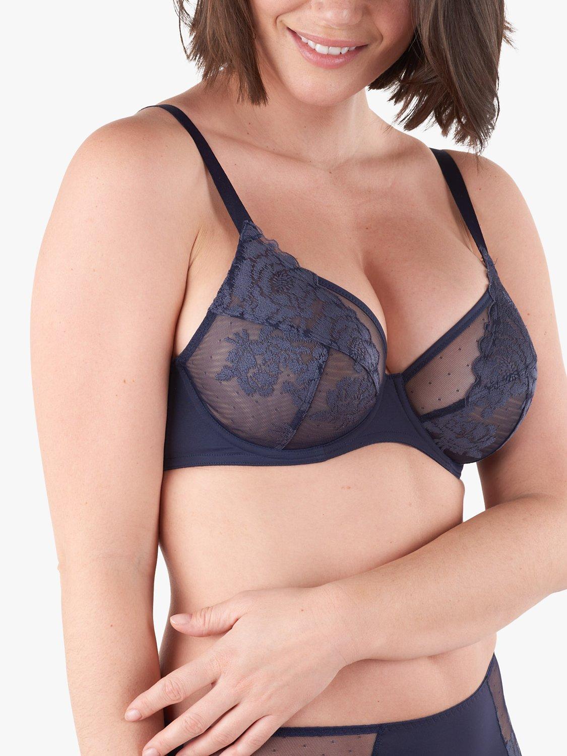 Product image 4 of 4, which shows Maison Lejaby Floral Lace Underwired Full Cup Bra, Bleu Horizon, 30H