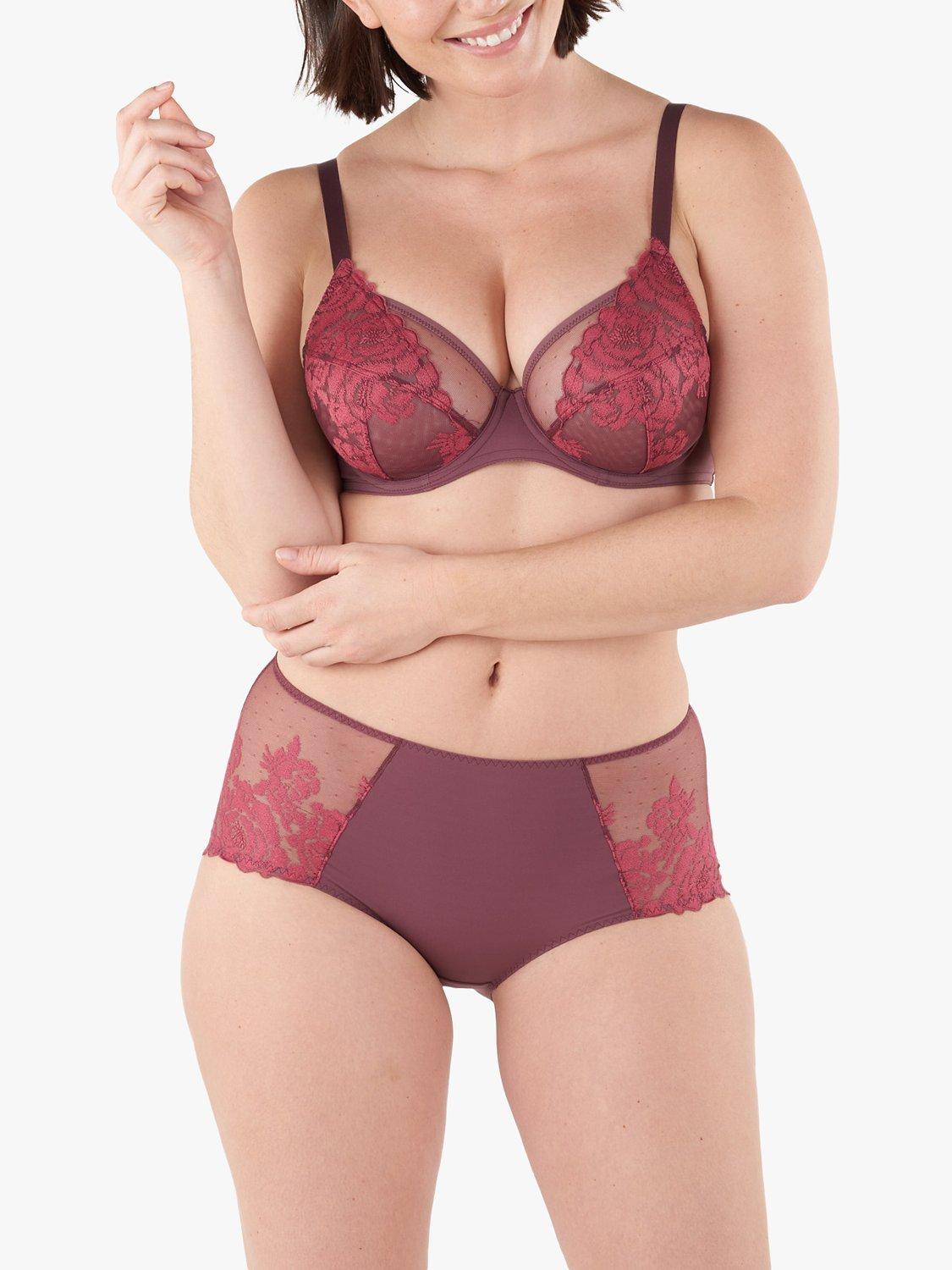 Product image 1 of 4, which shows Maison Lejaby Floral Lace Underwired Full Cup Bra, Burgundy, 34G