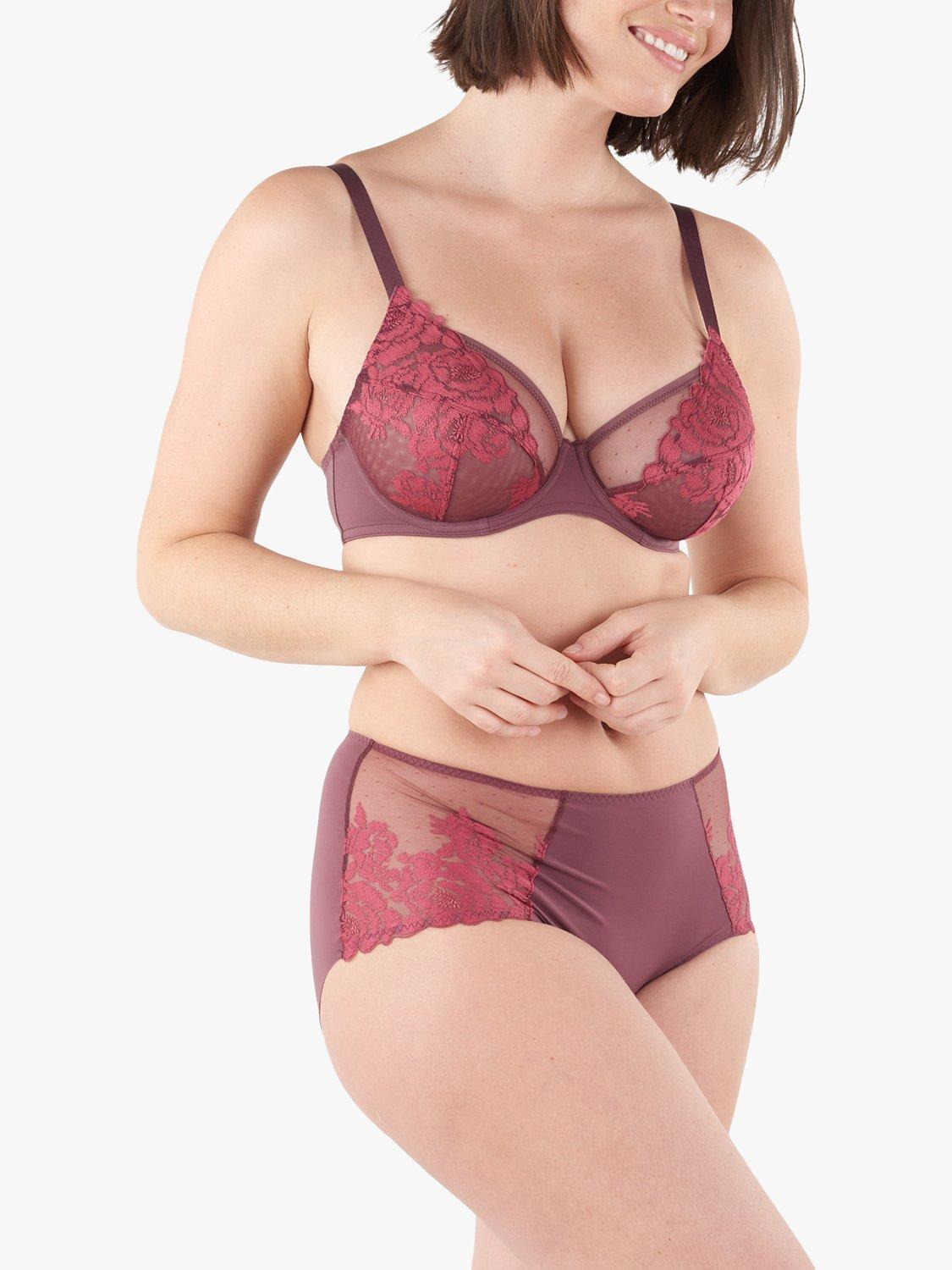 Product image 2 of 4, which shows Maison Lejaby Floral Lace Underwired Full Cup Bra, Burgundy, 34G
