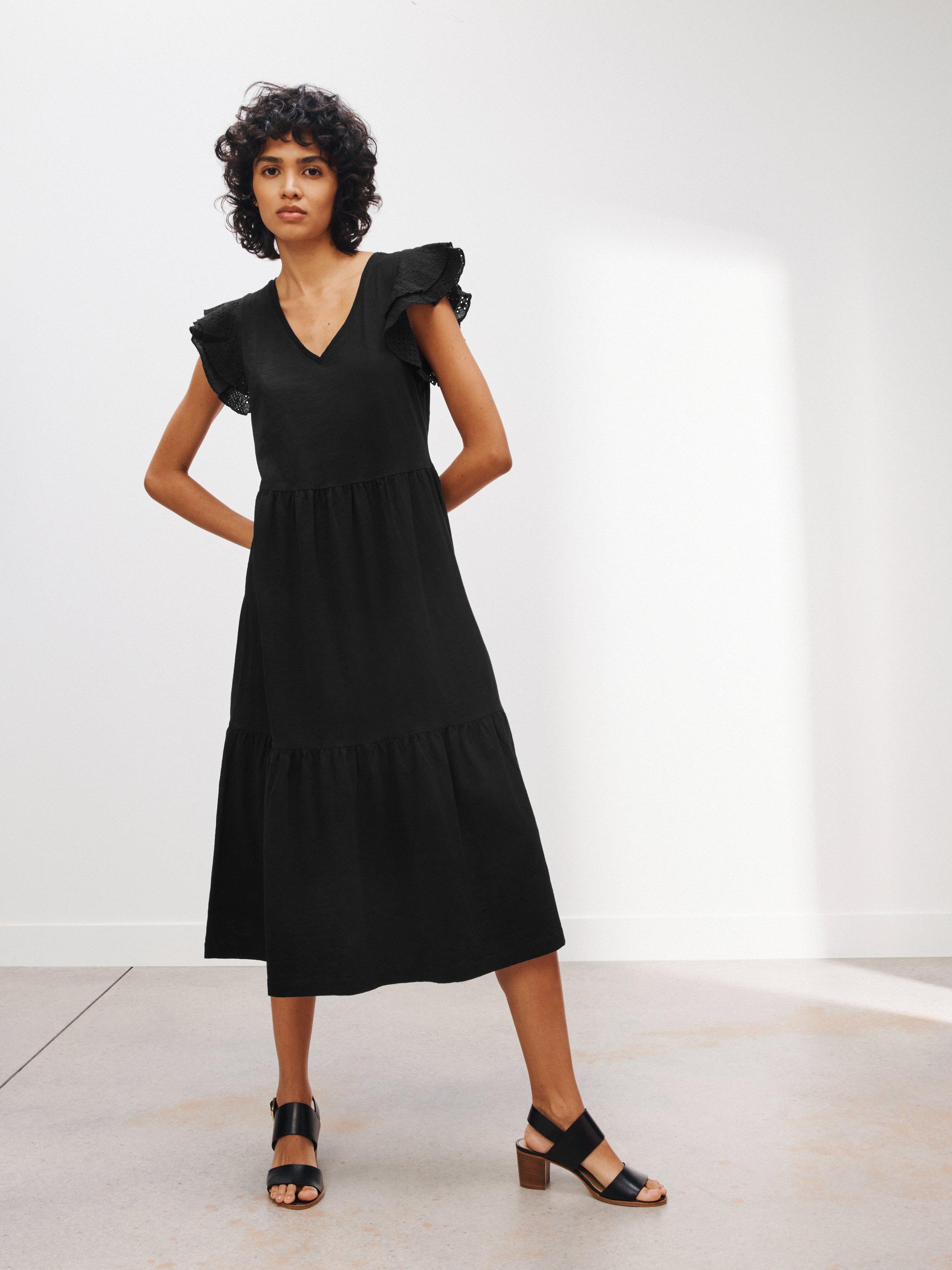 AND/OR Anya Broderie Jersey Tiered Dress, Black