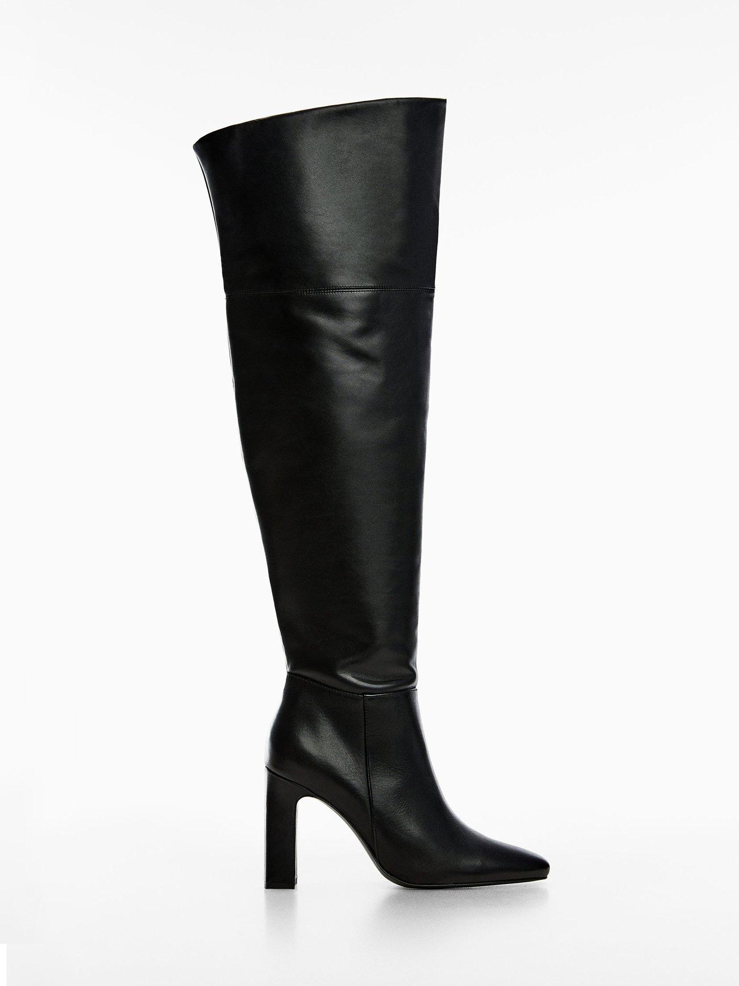 Mango Leather Over The Knee Boots, Black