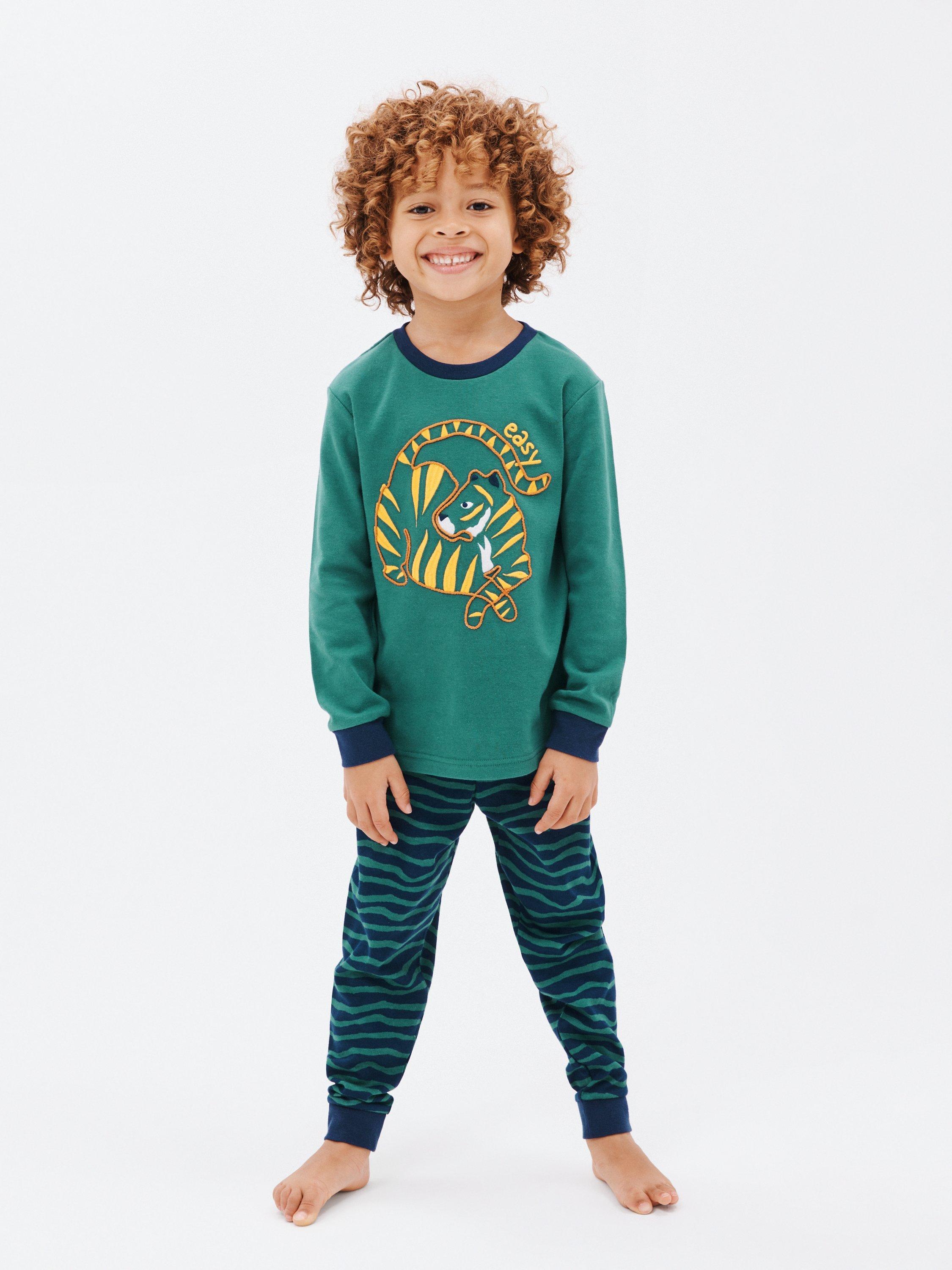 John Lewis Kids' Easy Tiger Long Sleeve Pyjamas, Green