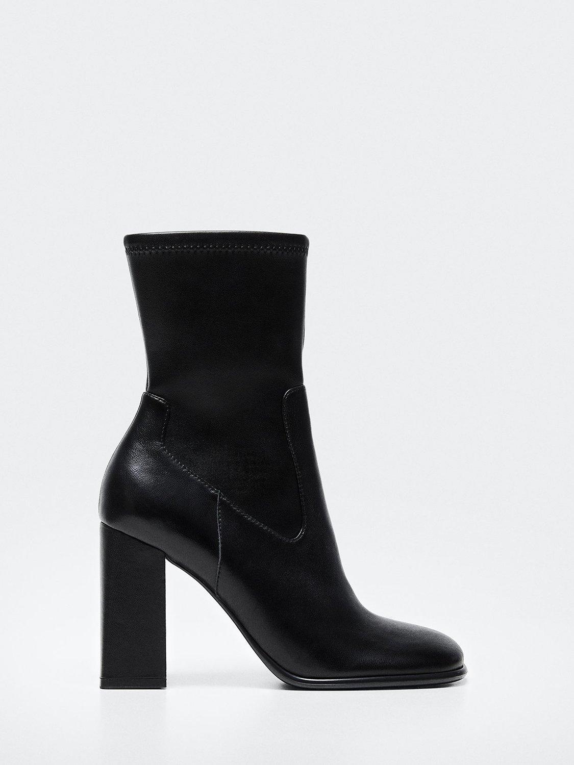 Mango Leather Ankle Boots, Black