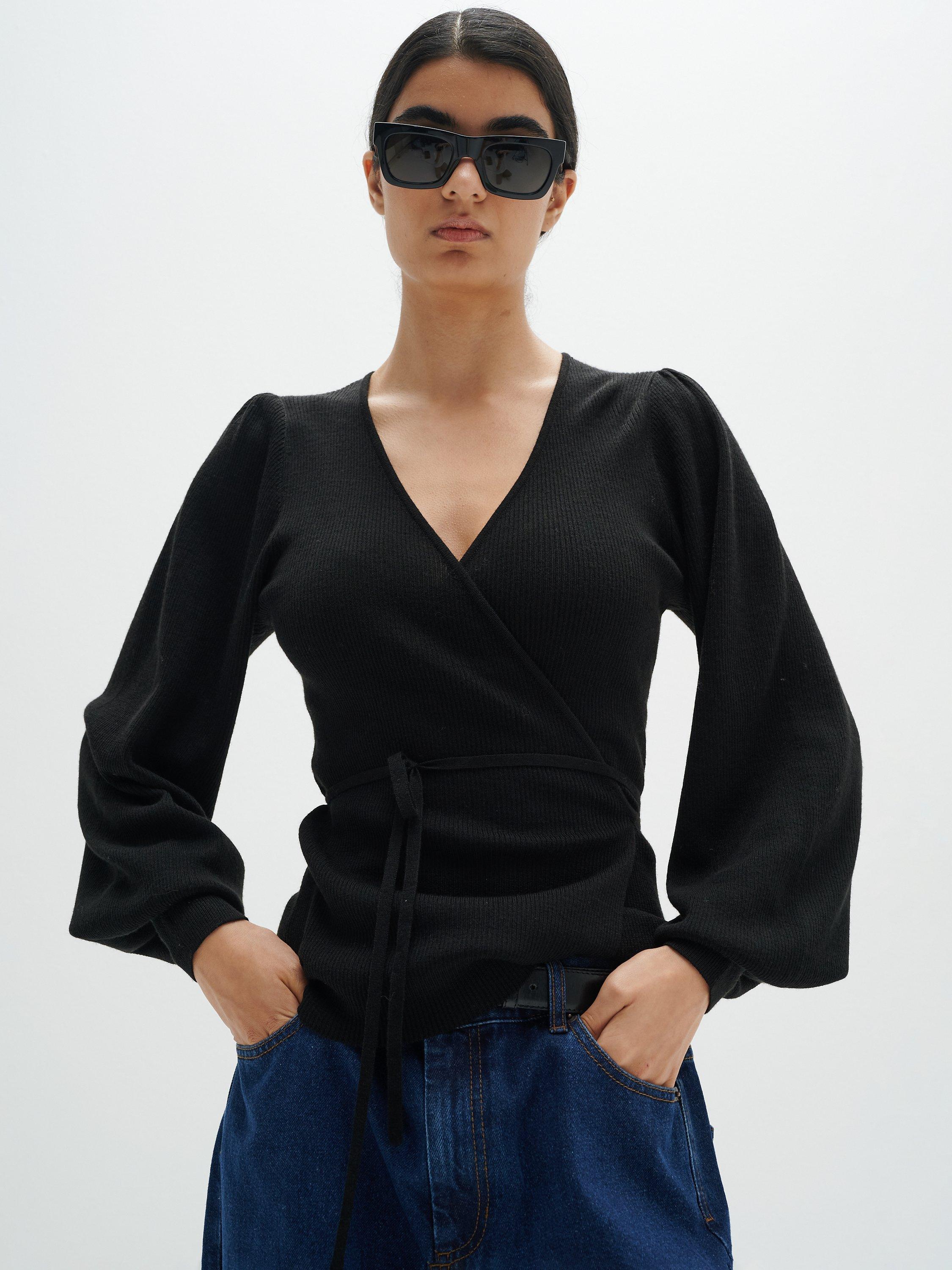 InWear Panje Wool Blend Wrap Cardigan, Black
