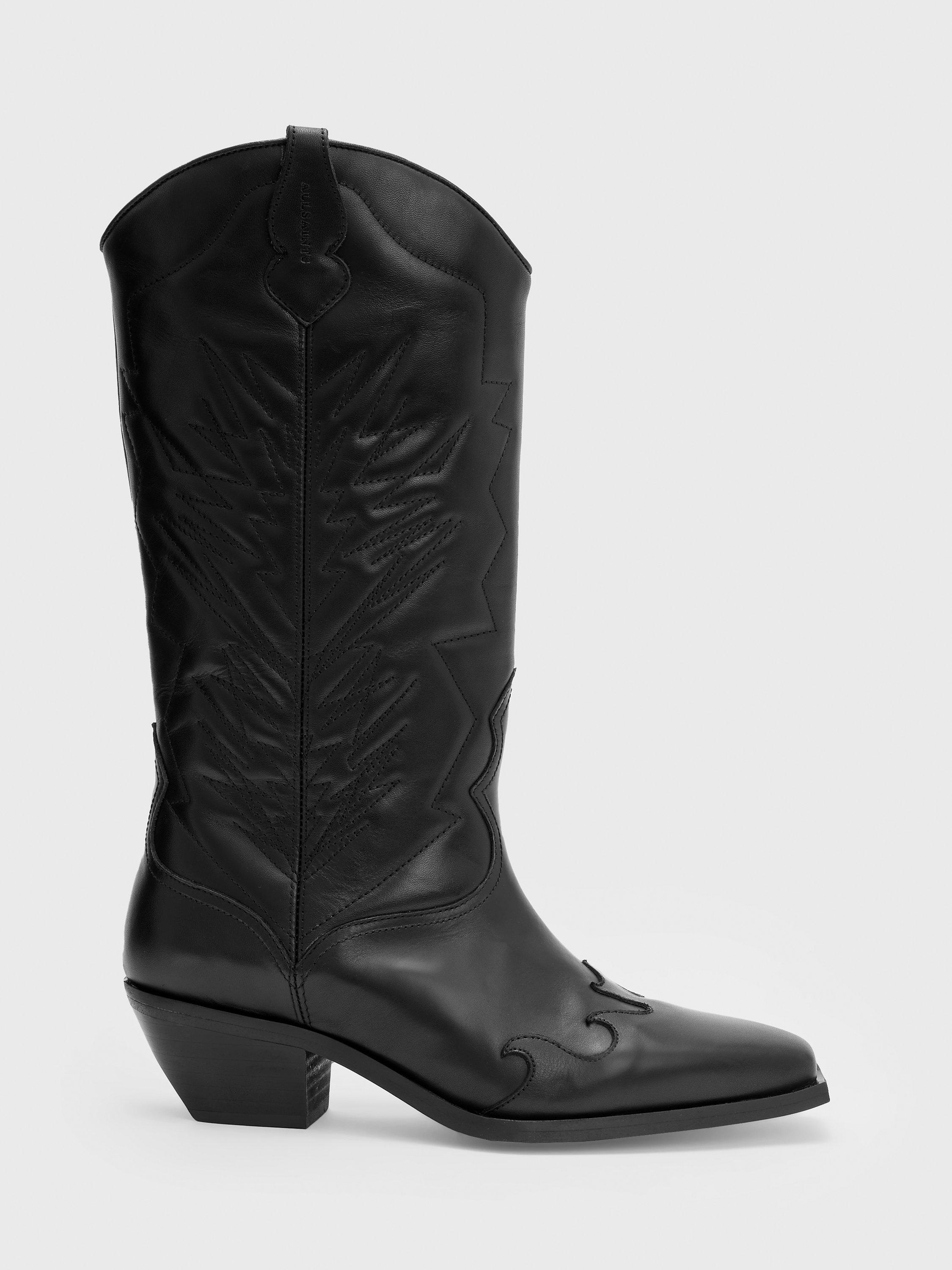 AllSaints Kacey Cowboy Leather Boots, Black