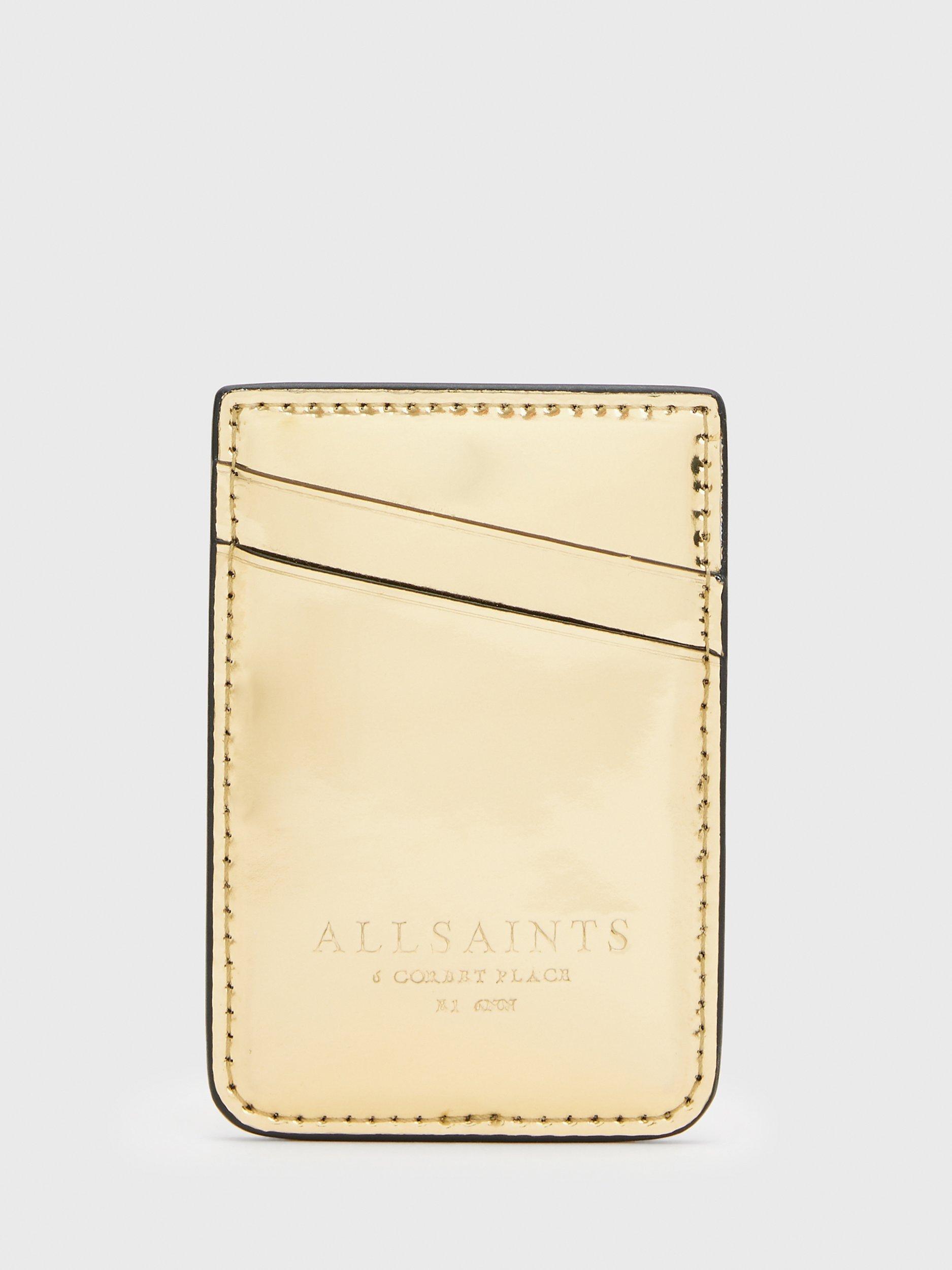 AllSaints Callie Magnetic Leather Cardholder, Gold, One Size
