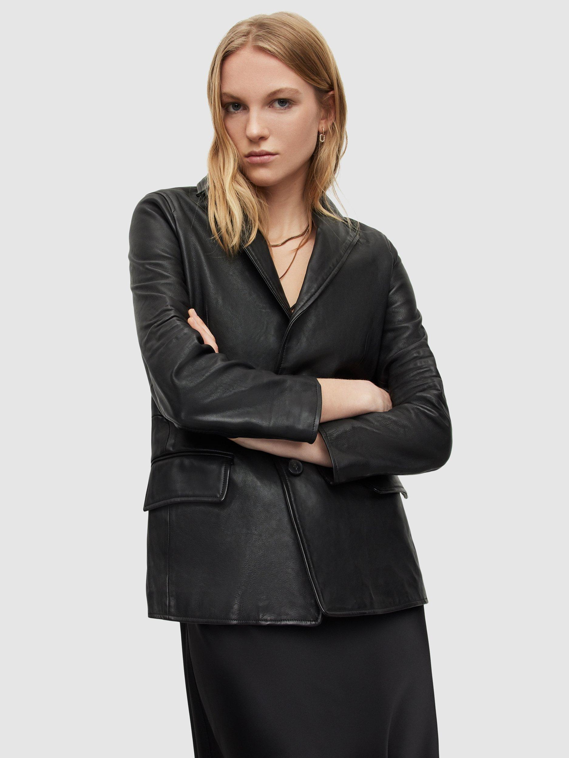 AllSaints Corinna Leather Blazer, Black