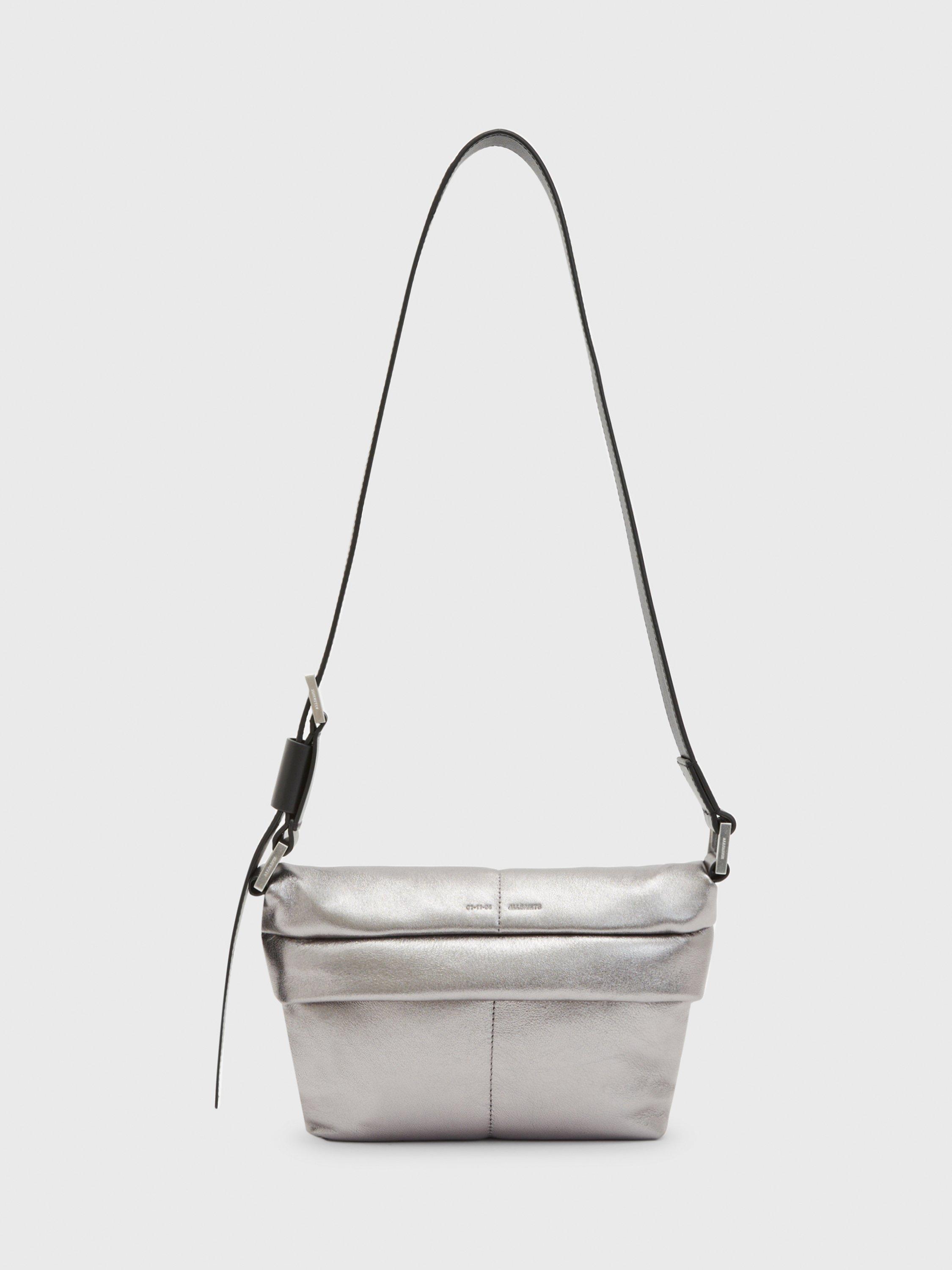 AllSaints Colette Quilt Leather Cross Body Bag, Silver