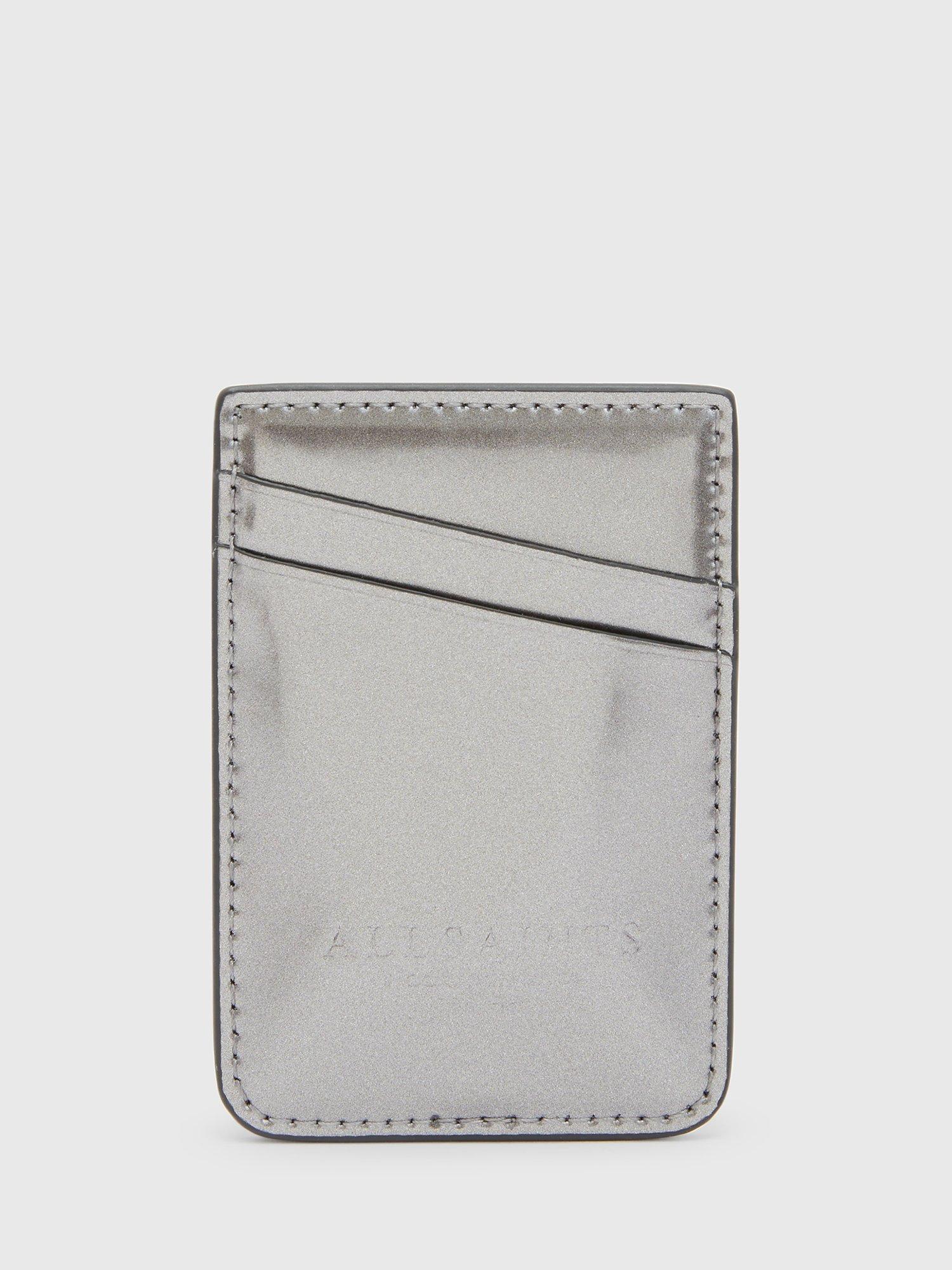 AllSaints Callie Magnetic Leather Cardholder, Pewter, One Size