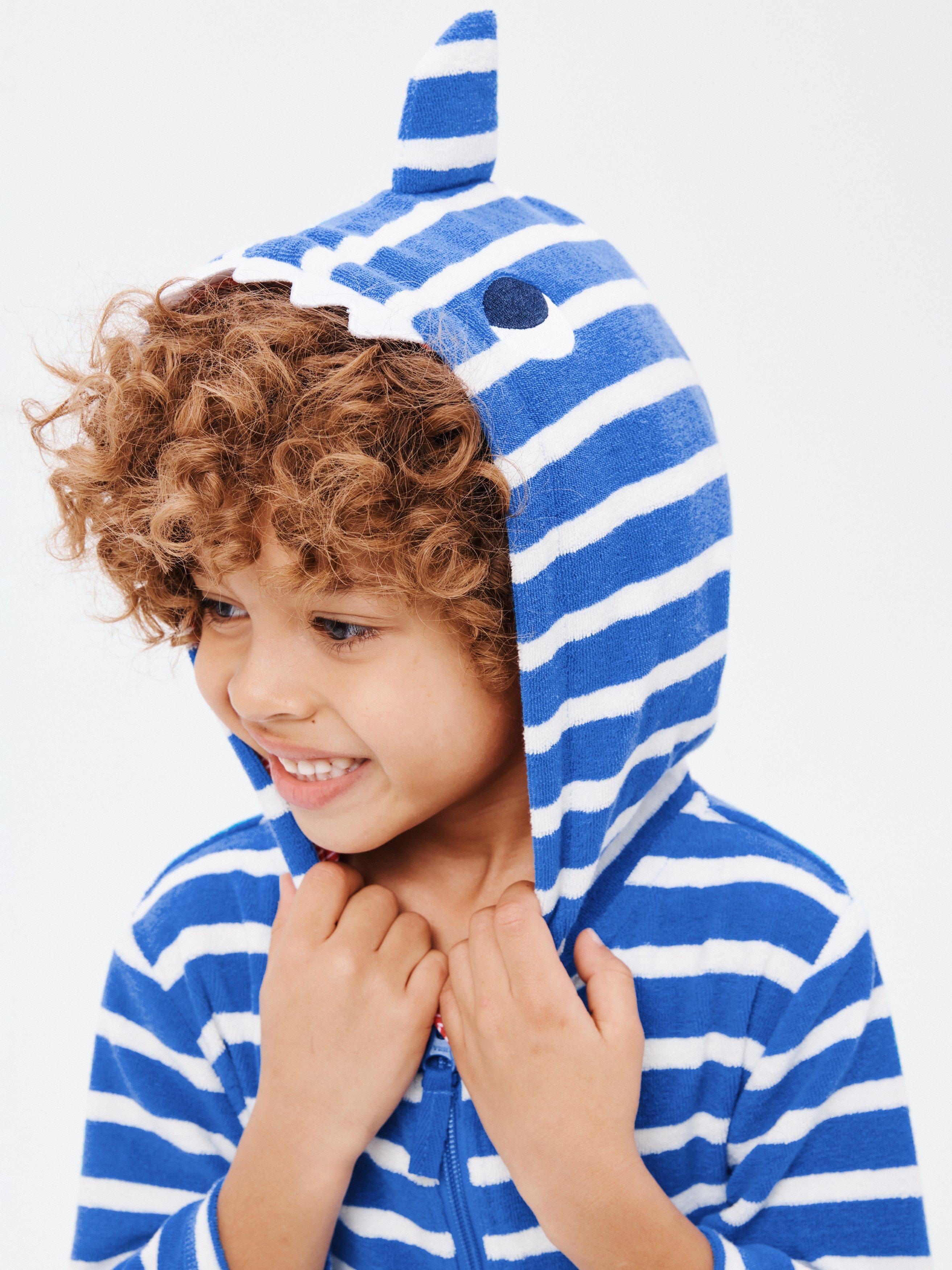 John Lewis Kids' Shark Striped Towelling Poncho, Blue