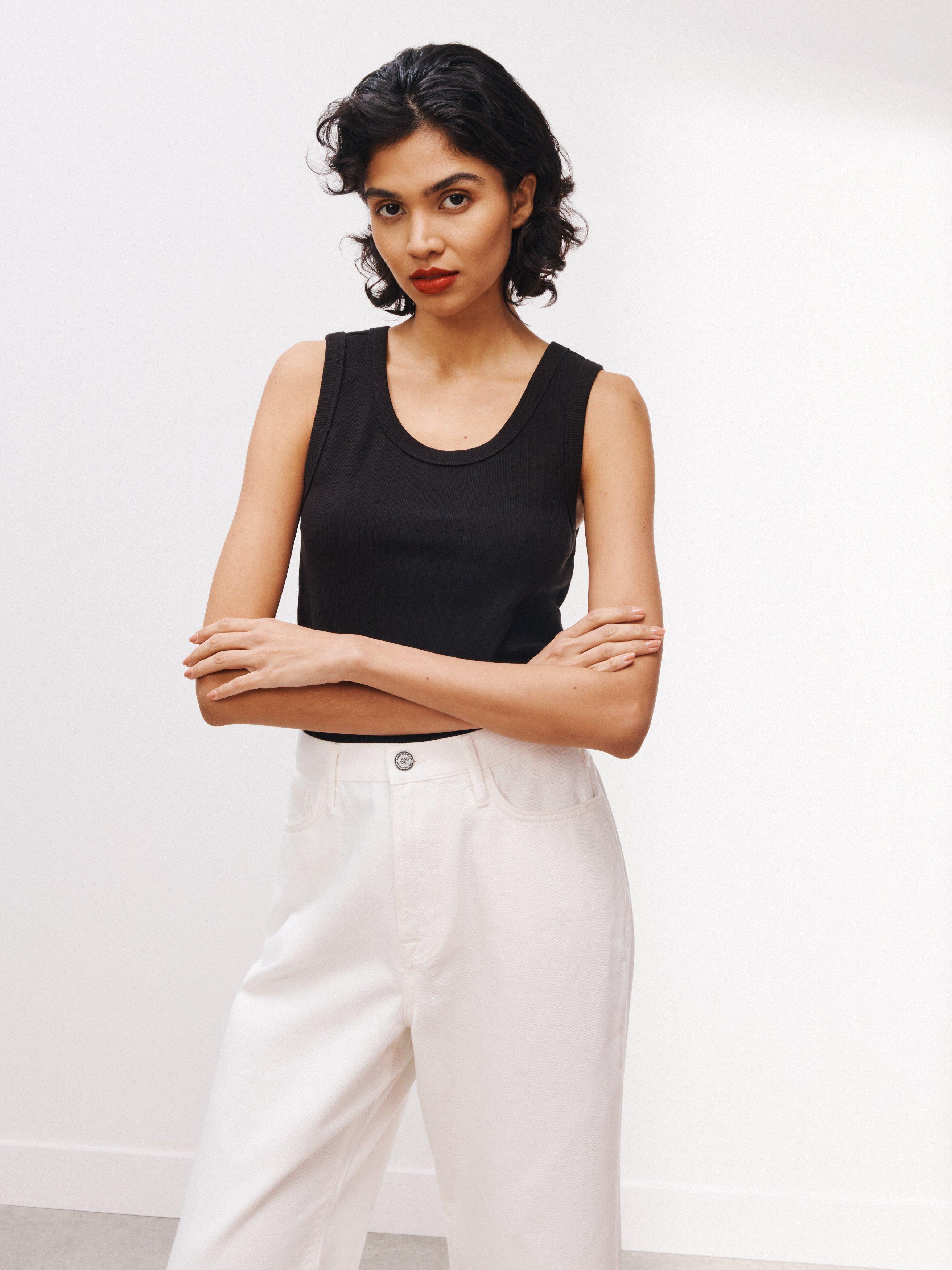 AND/OR Willa Ribbed Vest Top, Black