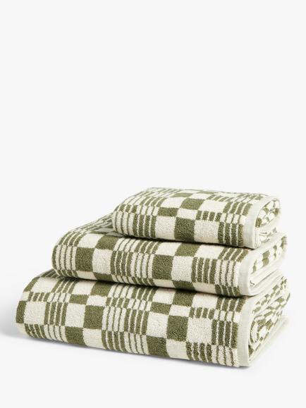John Lewis Check Towels, Avocado