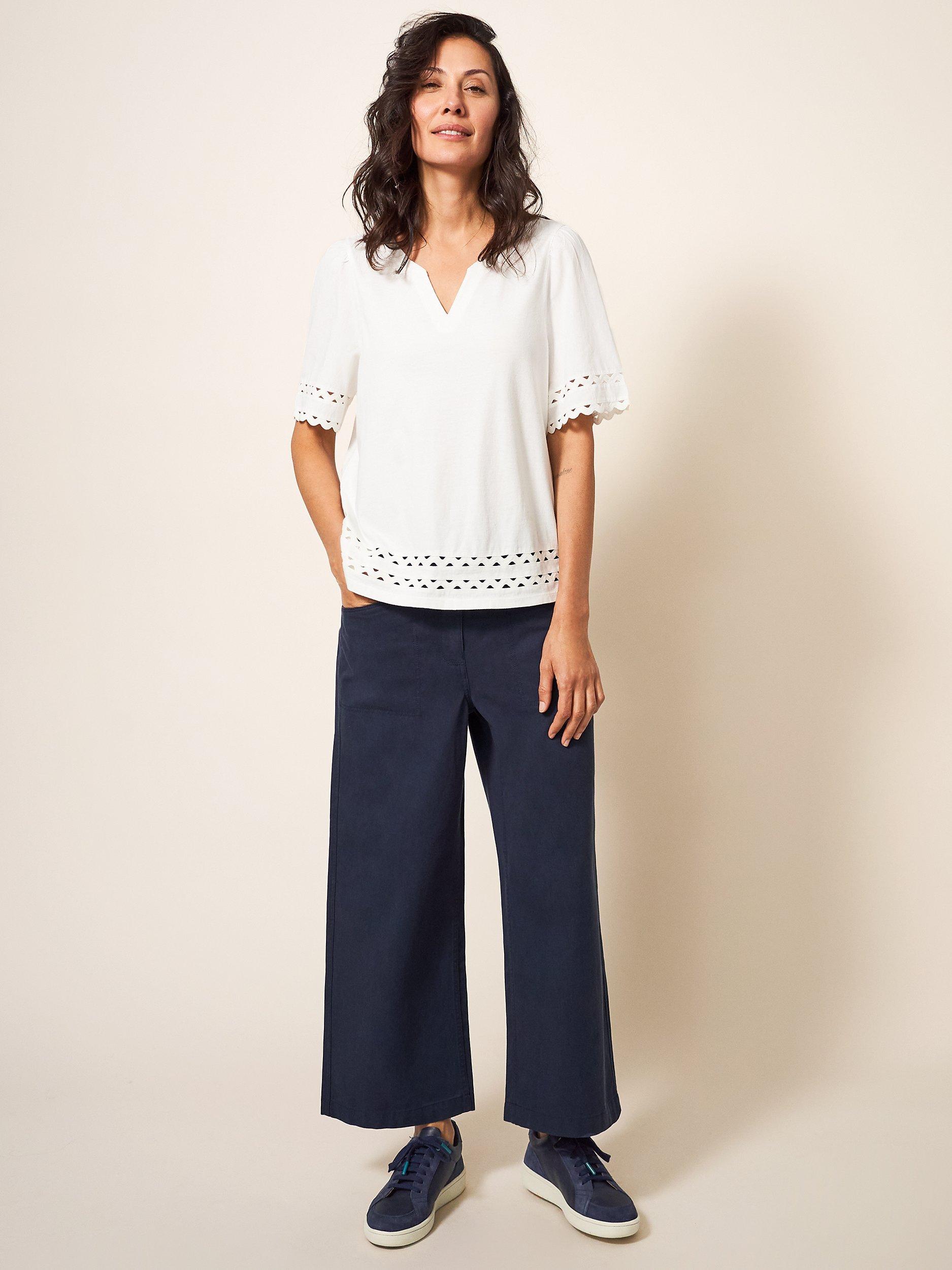 White Stuff Sage Trim Top, Pale Ivory