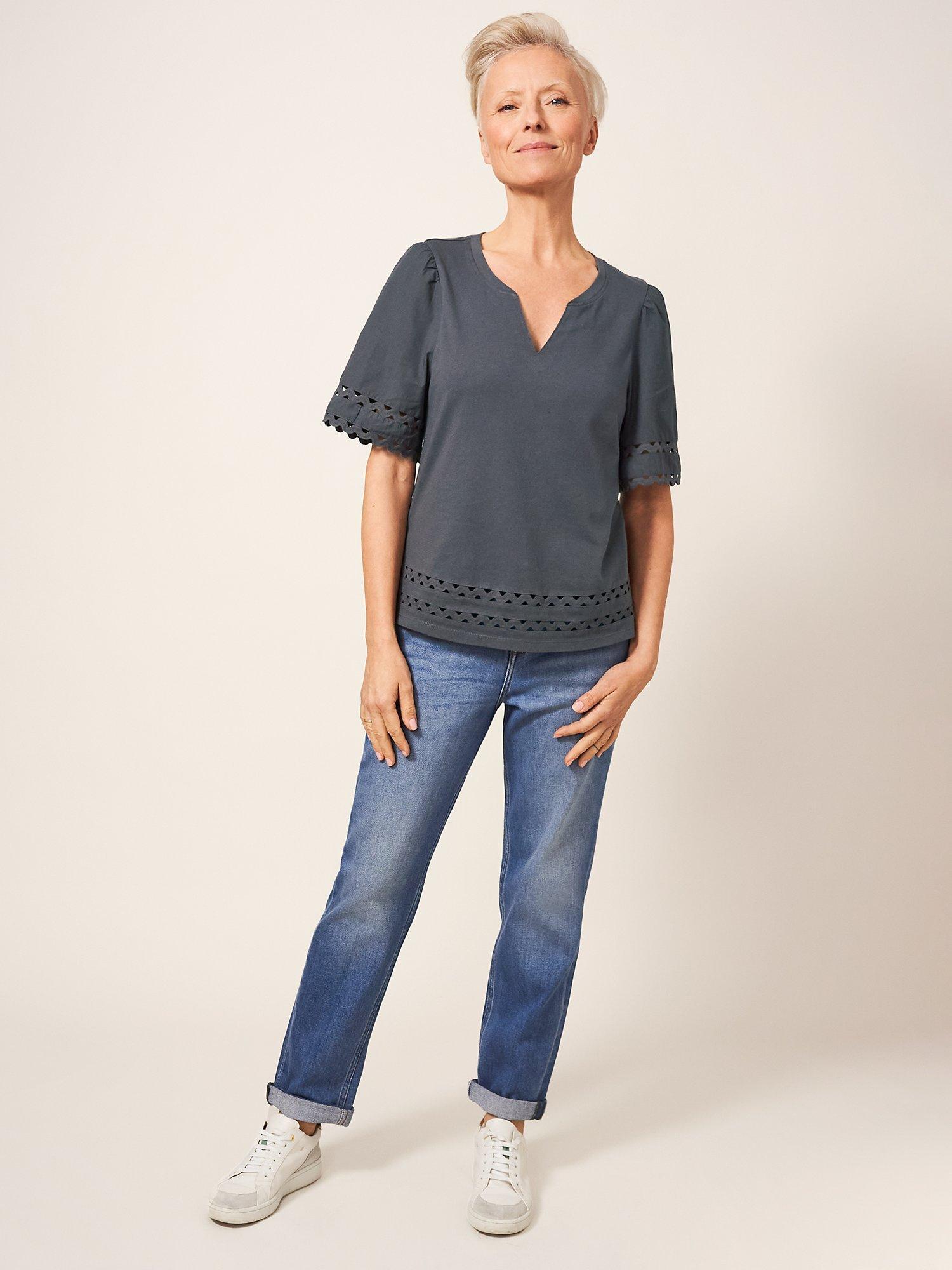 White Stuff Sage Trim Top, Charc Grey