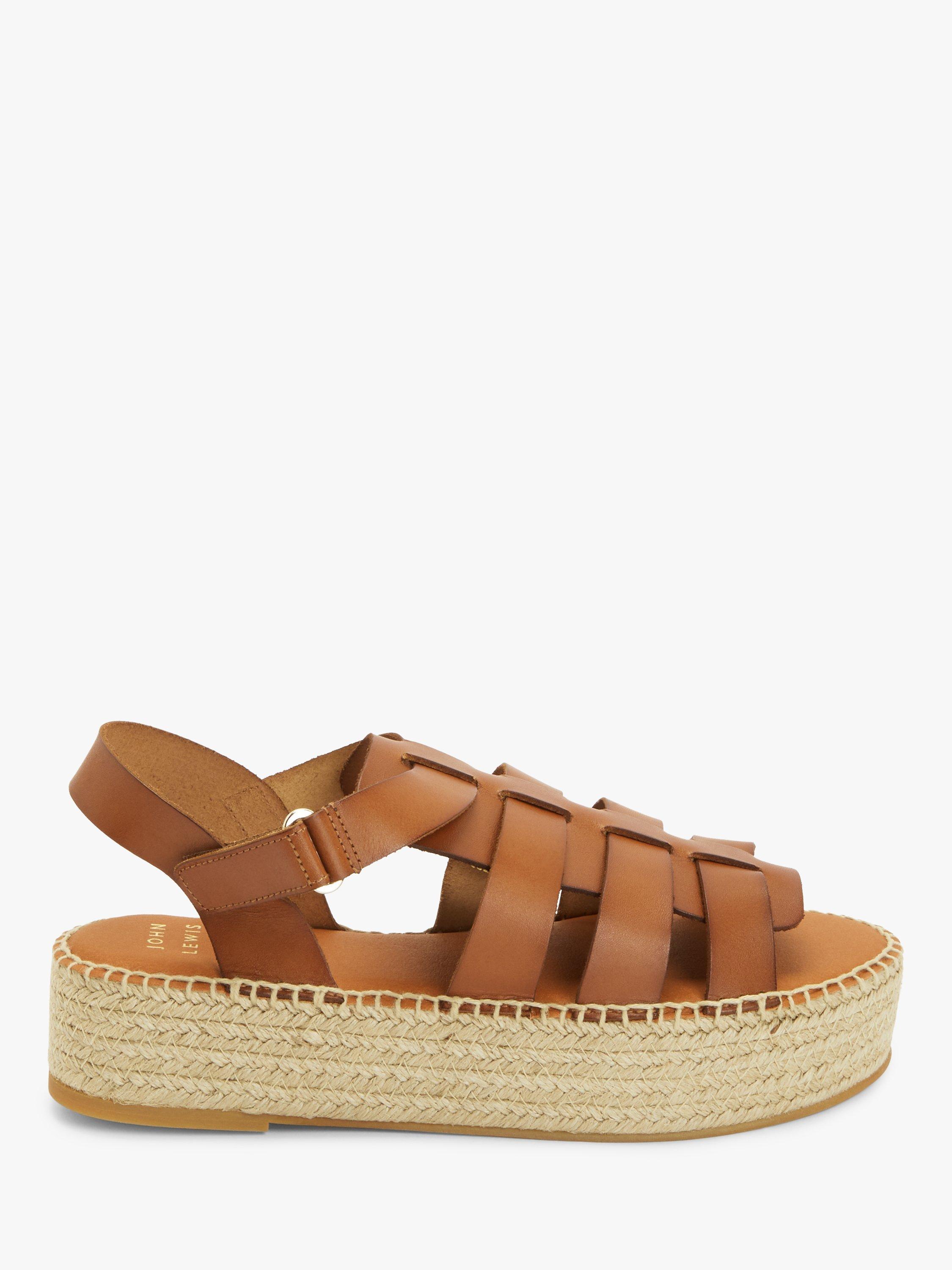 John Lewis Korfu Leather Raw Edge Fisherman Espadrilles
