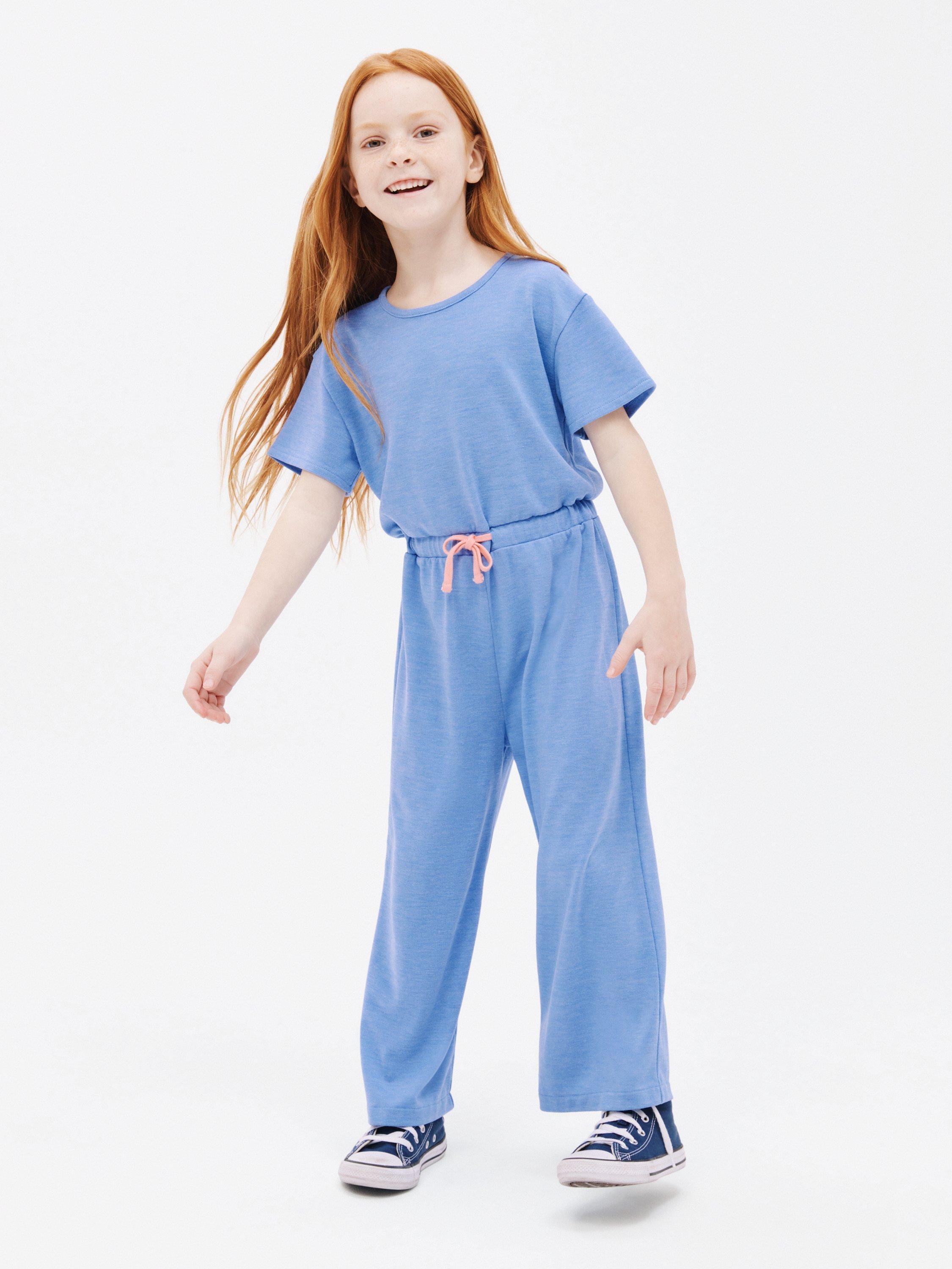 John Lewis ANYDAY Kids' Plain Brushed Jersey Jumpsuit, Blue