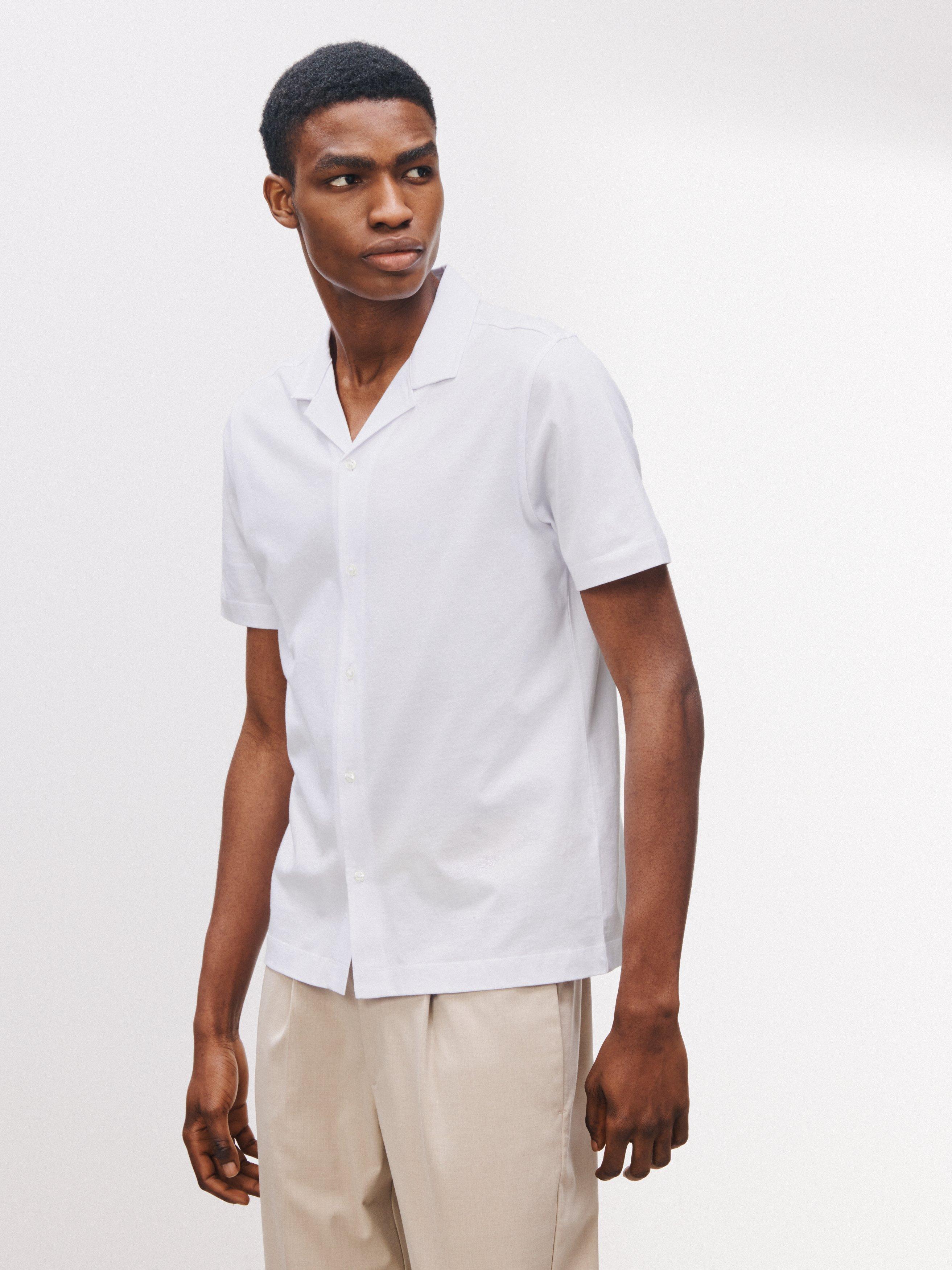 Kin Revere Collar Mercerised Cotton Jersey Shirt, White